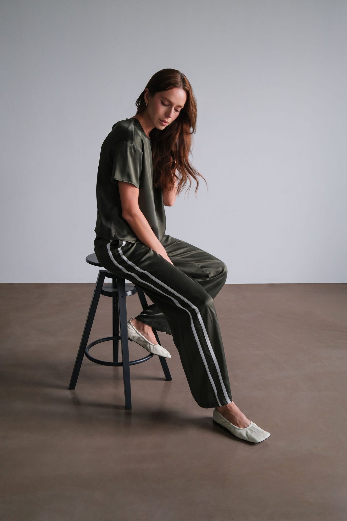 Anaphe Pants & Shorts Silk Track Pants Hunter Green Double Stripes - Sandwashed Silk