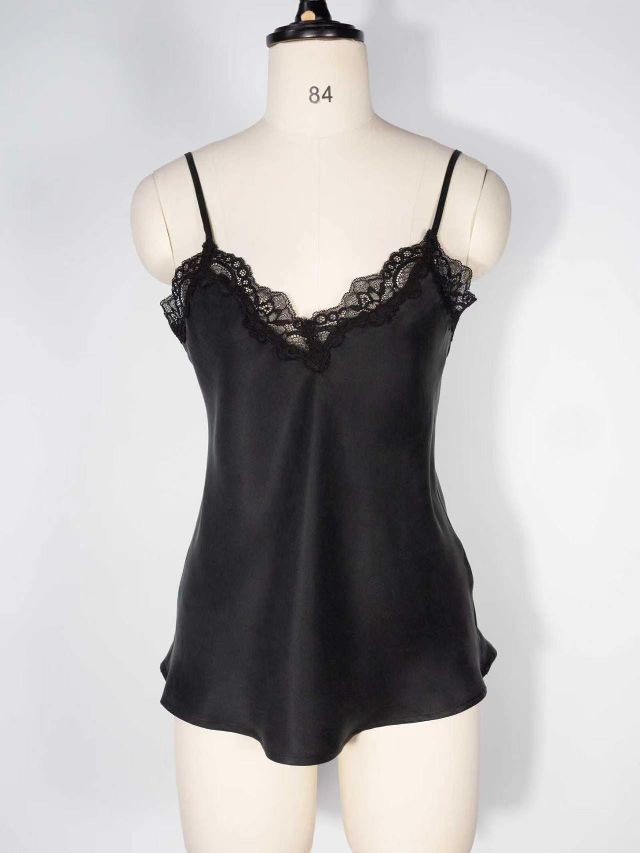 Lace Silk Camisole - Black
