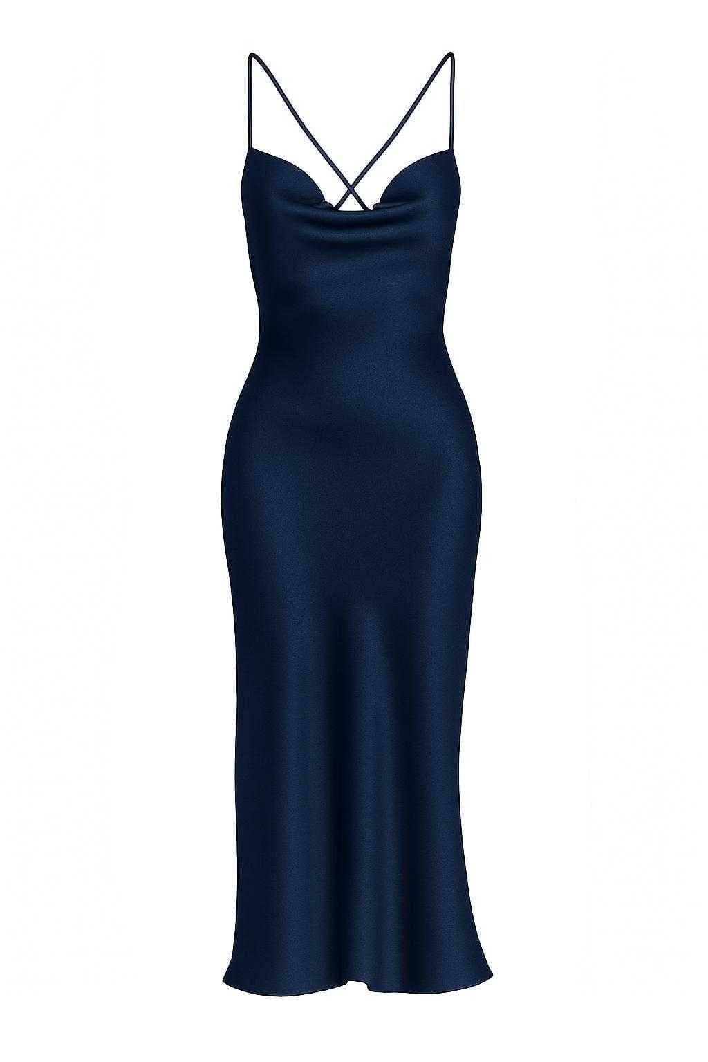 Backless silk dress blue