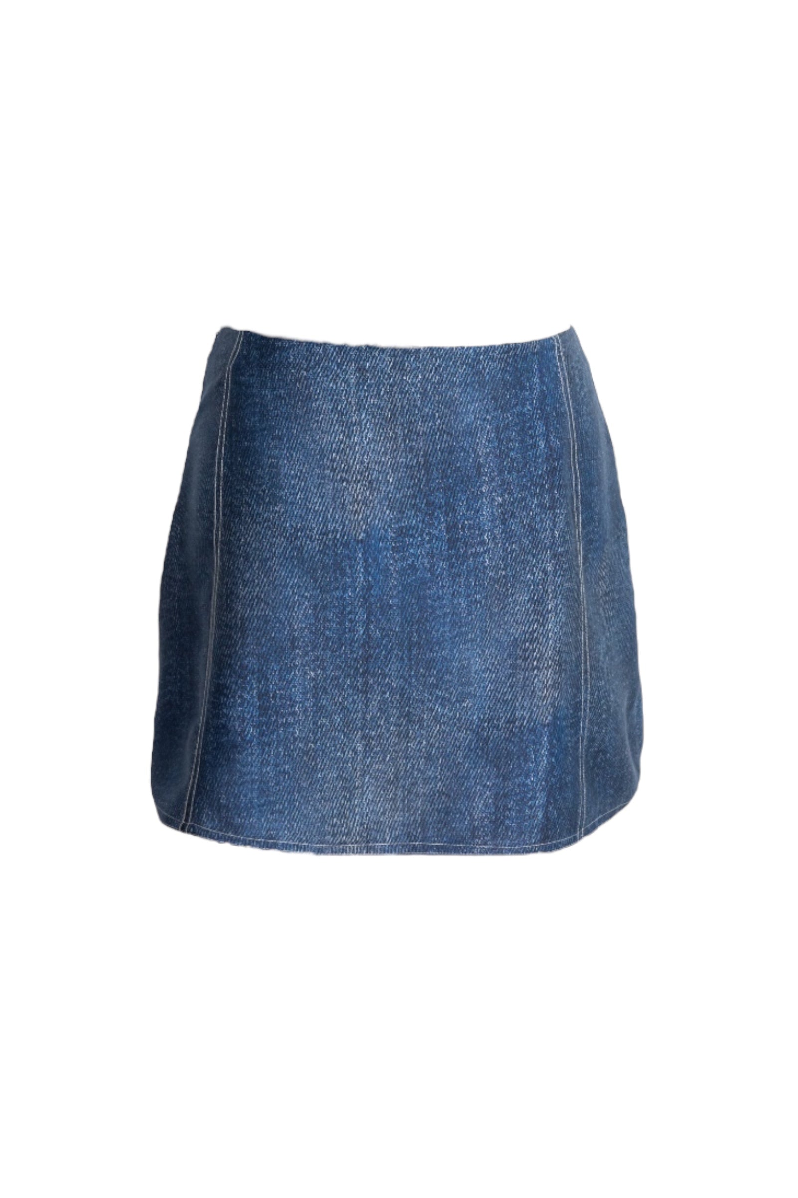 Denim Print 100% Silk Mini Skirt