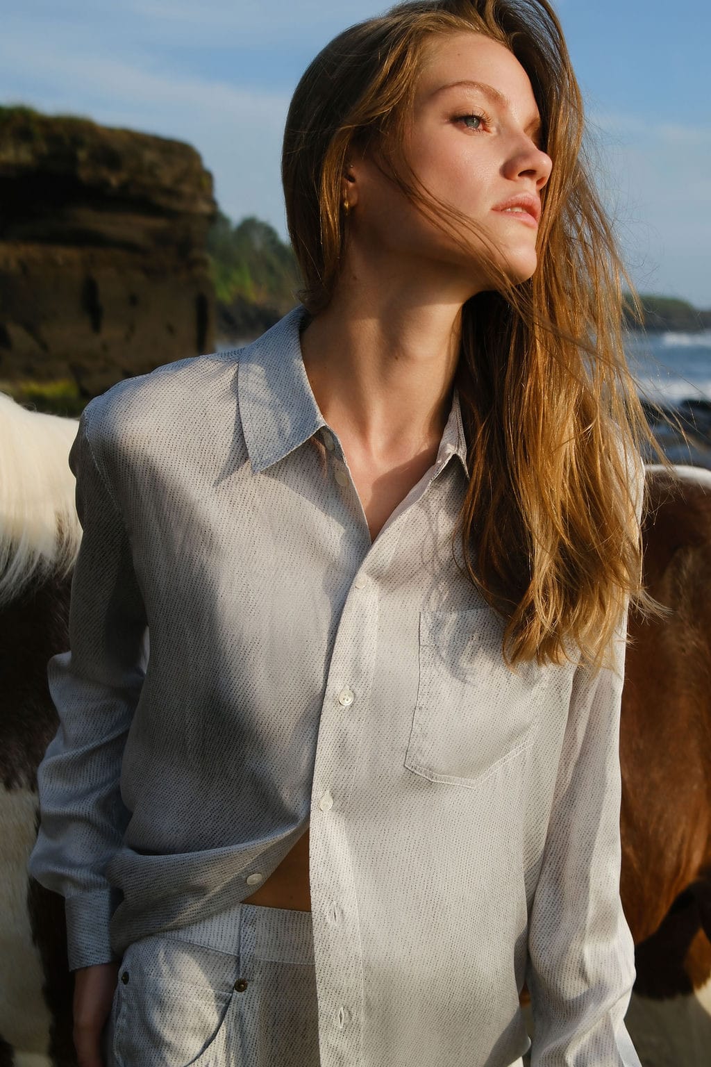 Austin Long Sleeve Shirt - White Denim