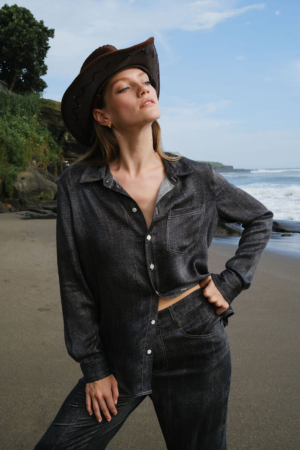 Austin Long Sleeve Shirt - Black Denim