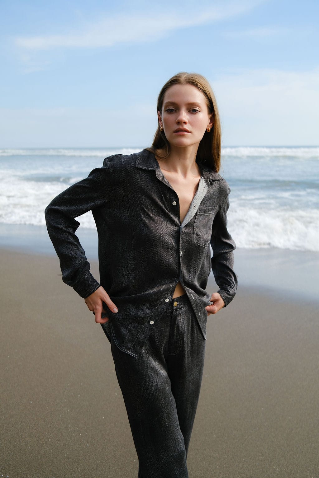 Austin Long Sleeve Shirt - Black Denim