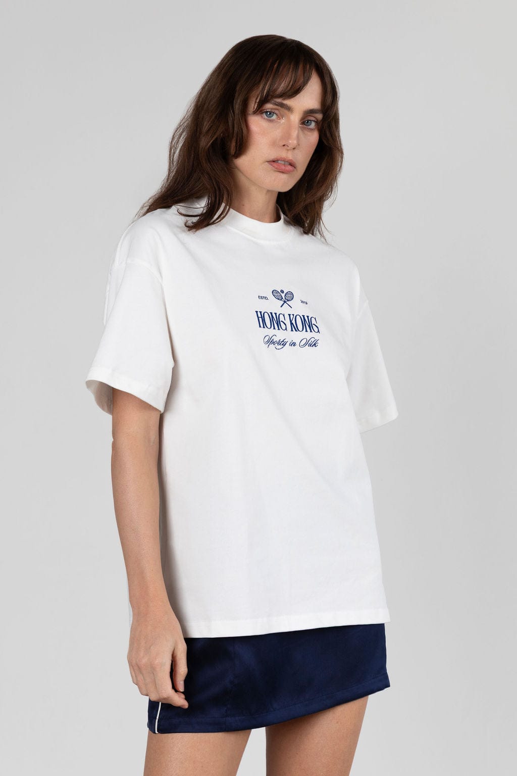 Sporty In Silk Mini Skirt - Navy White Piping