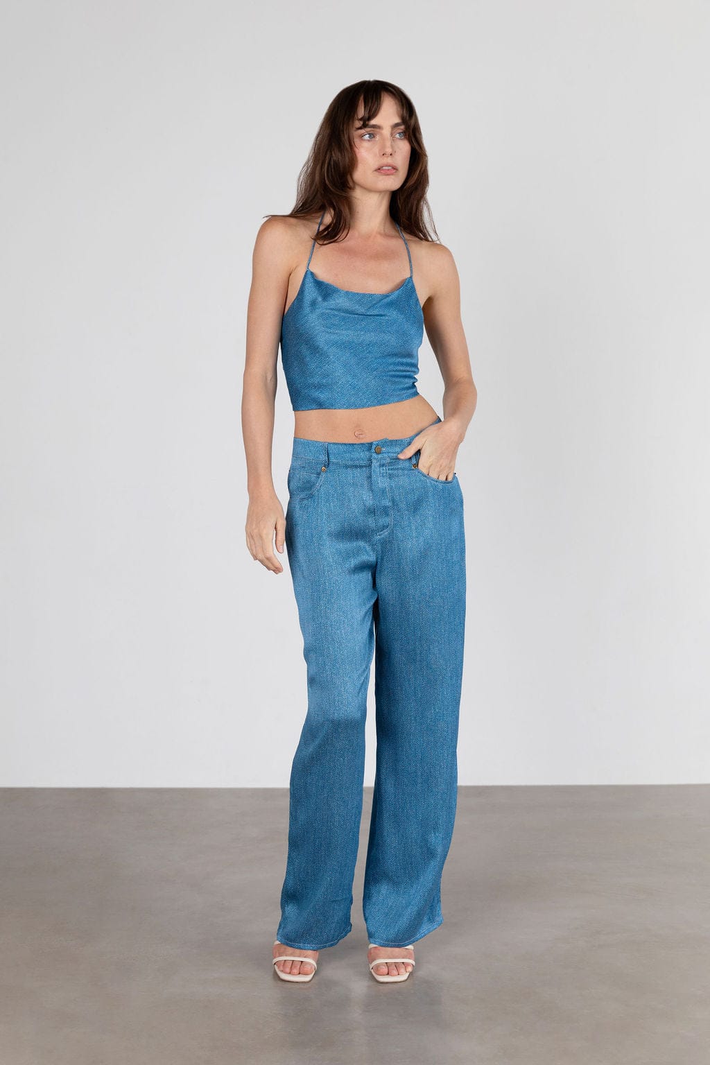 Hera Cross Back Cowl Camisole - Light Denim