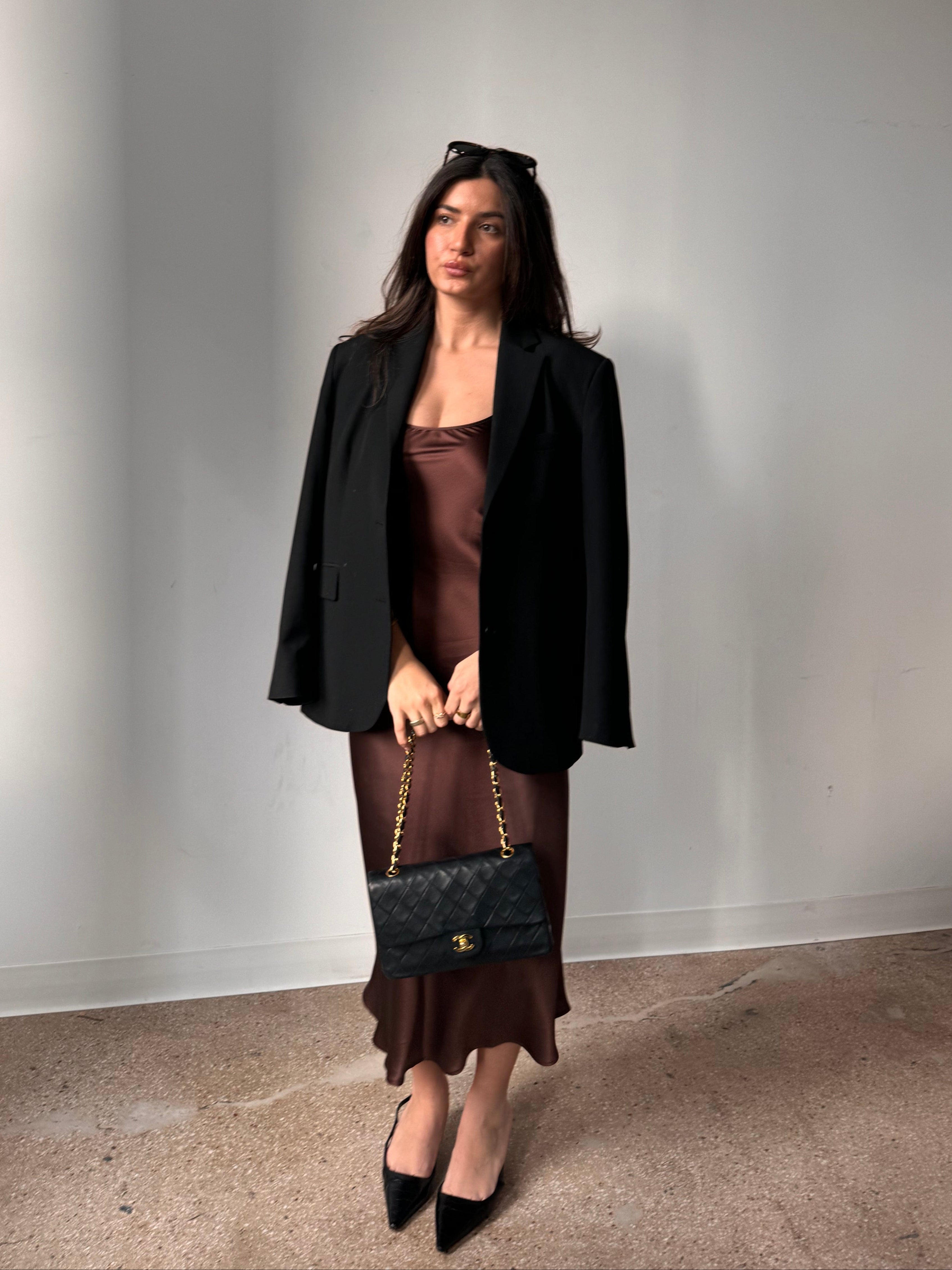 Harlow Scoop Slip Dress Espresso - Atelier