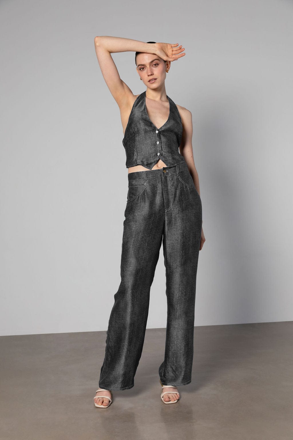 Silk Halter Waistcoat - Black Denim