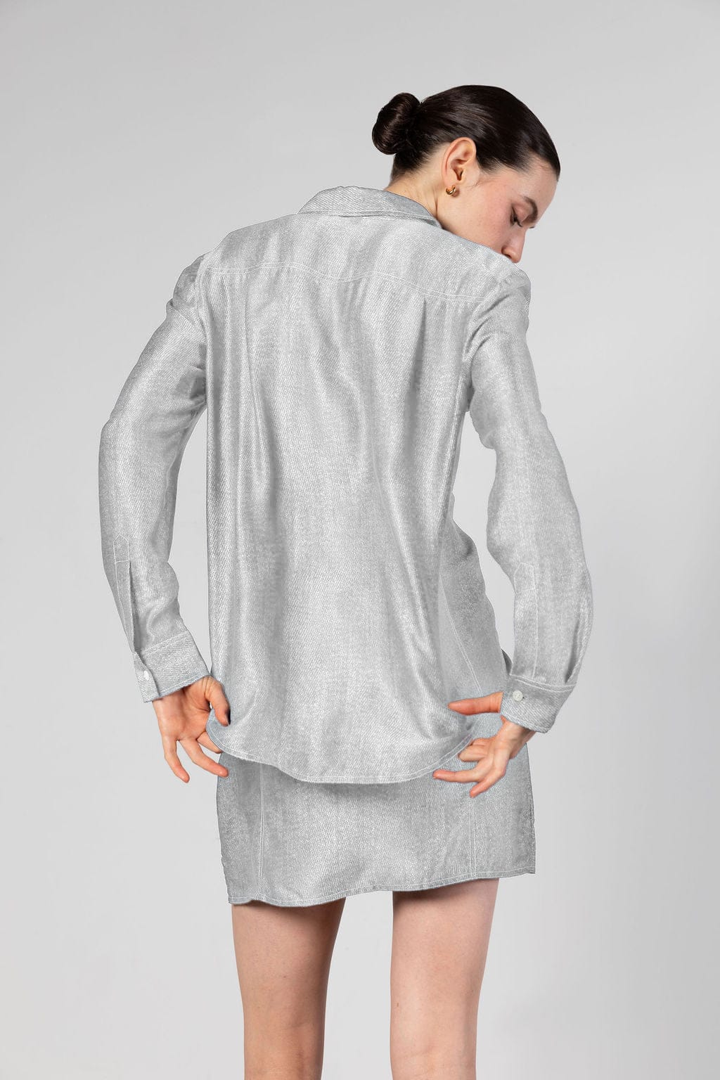 Denim Print Silk Mini Skirt - White Denim