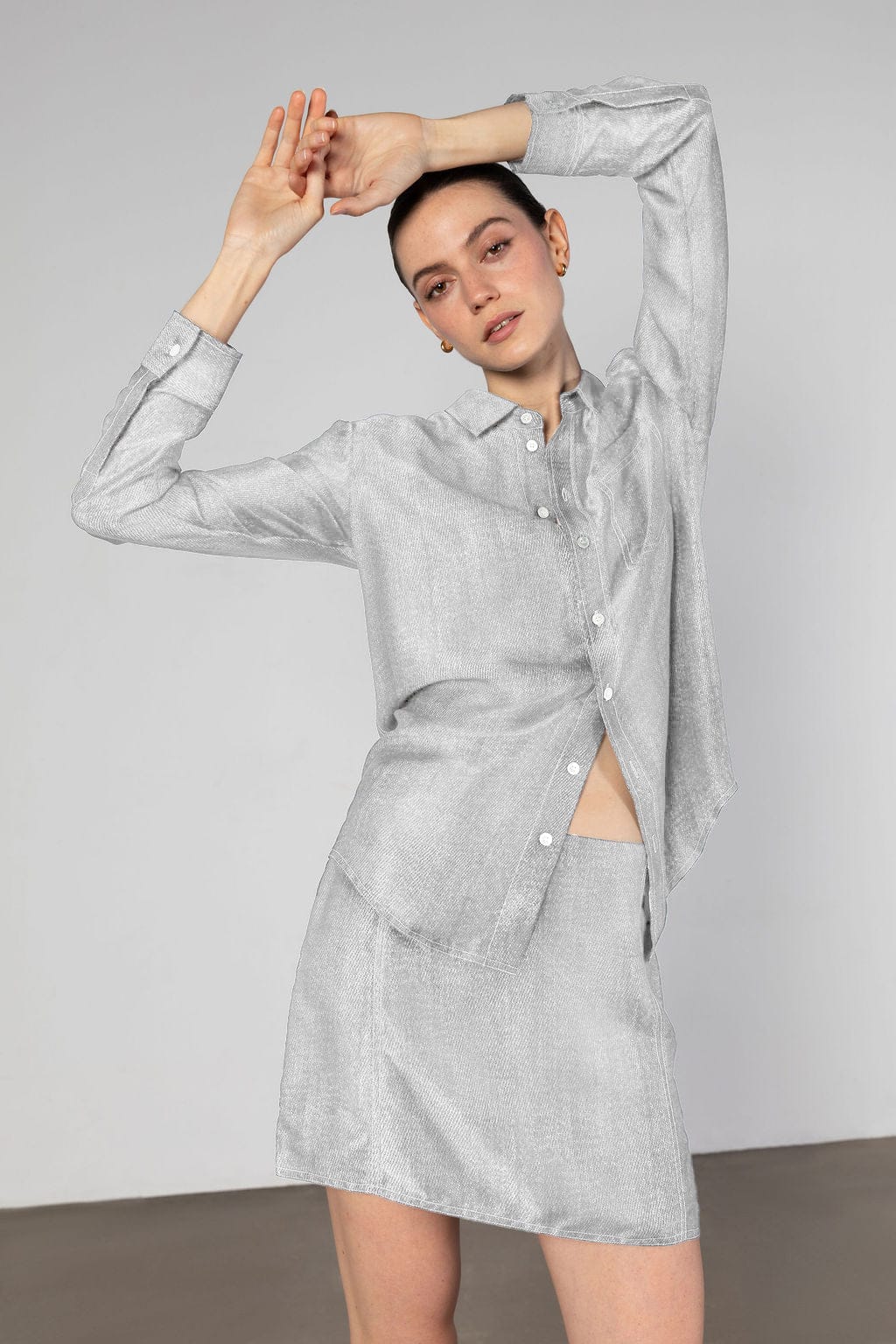 Denim Print Silk Mini Skirt - White Denim