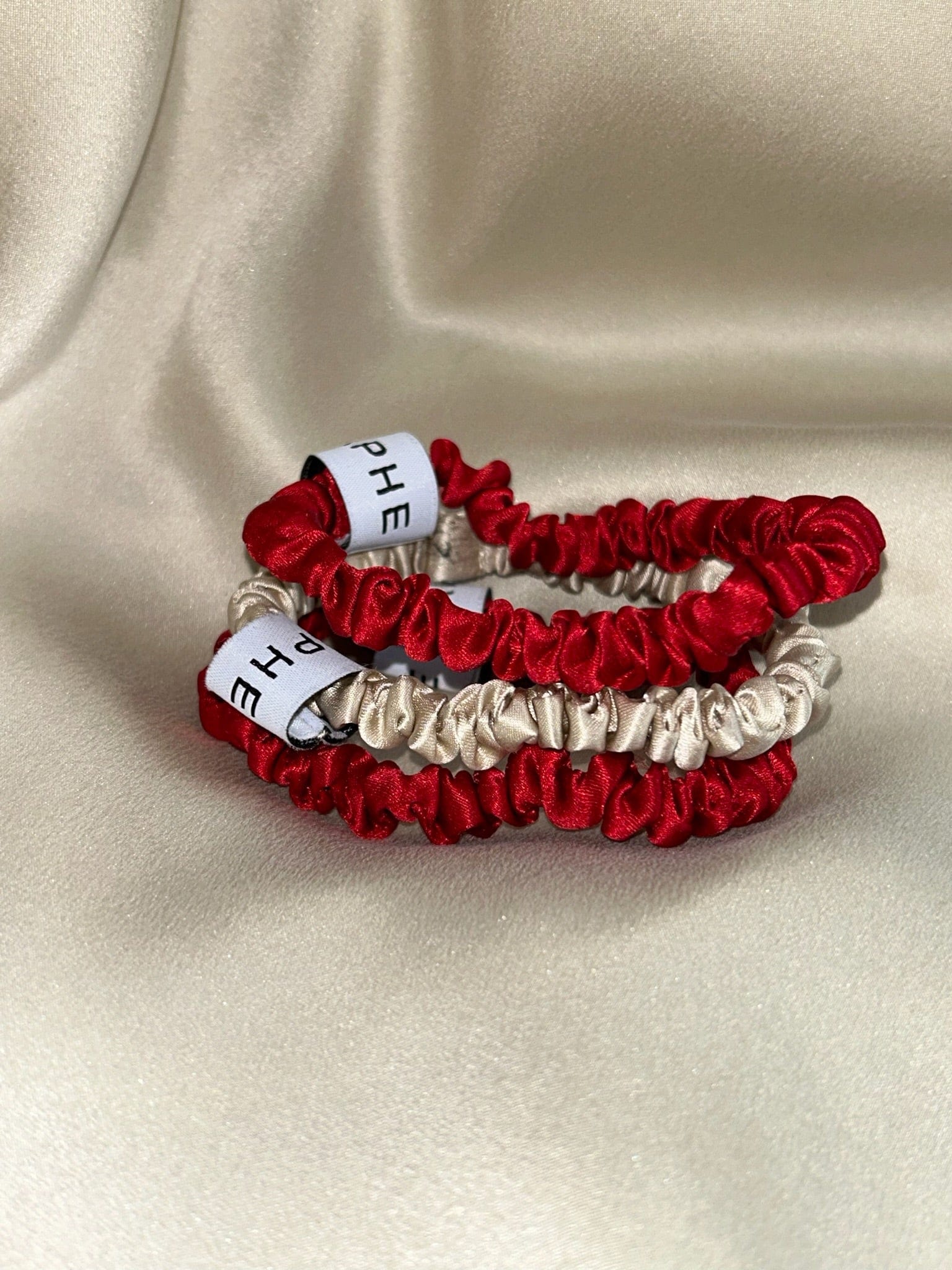Anaphe Additions Multi Set Red & Champagne Classic Colours Silk Skinny Hair Tie Multipack
