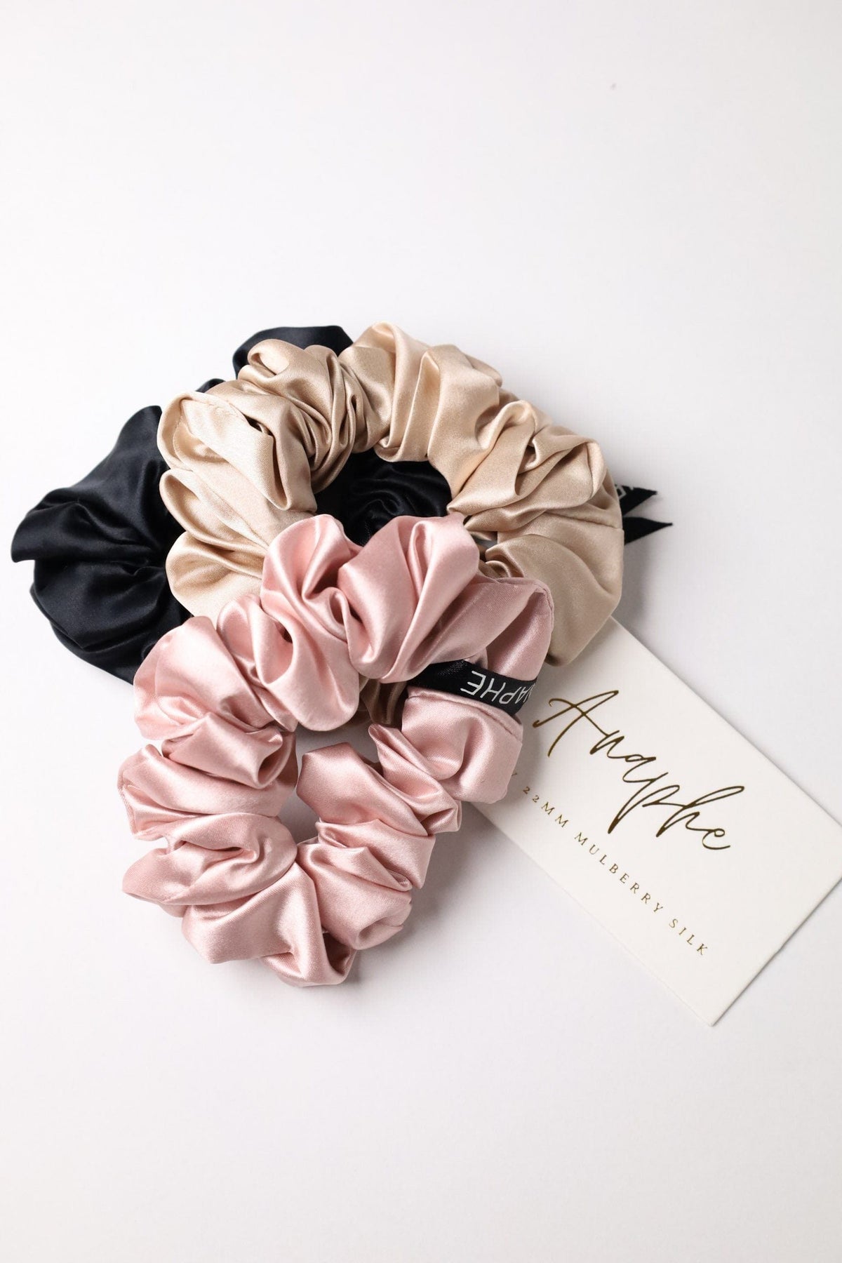 Versace La Greca Pink and Black Silk Hair Scrunchie Small Satin Scrunchies 6 Piece Set - Black and Blush - L  main image 3