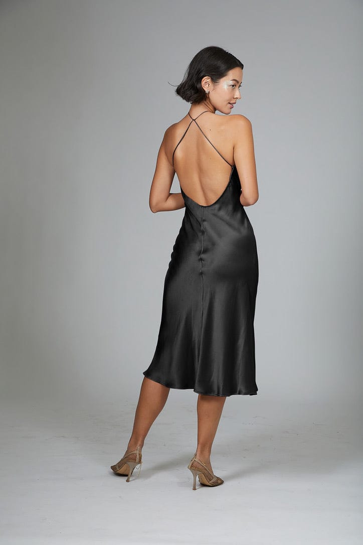 Anaphe Backless Dress 00's Backless Silk Halter Dress - Classic Black