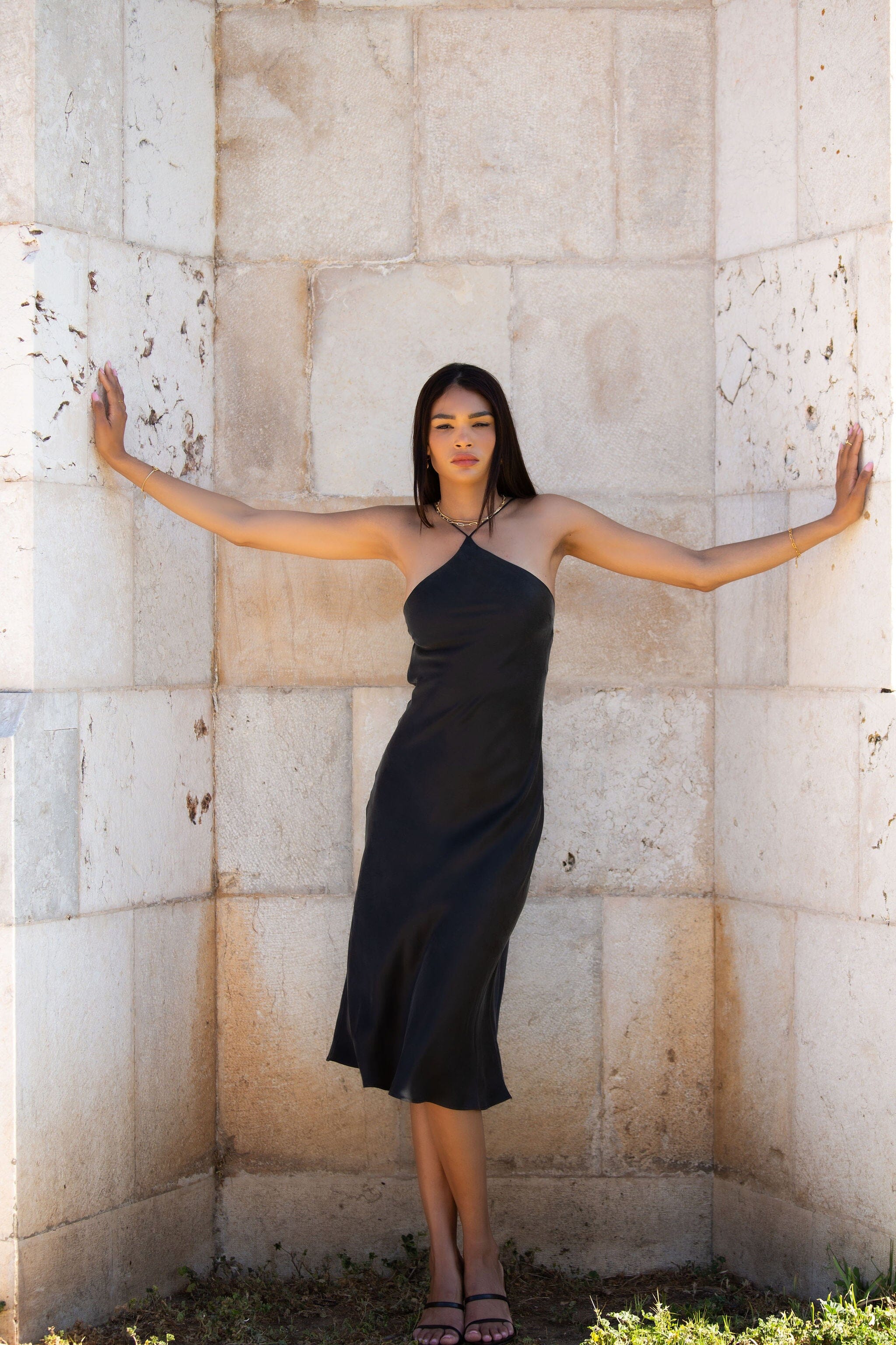 Anaphe Backless Dress 00's Backless Silk Halter Dress - Classic Black