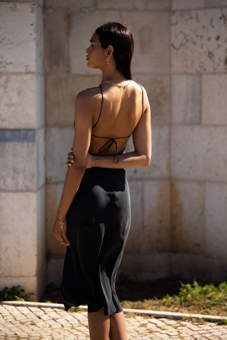 Anaphe Backless Dress 00's Backless Silk Halter Dress - Classic Black