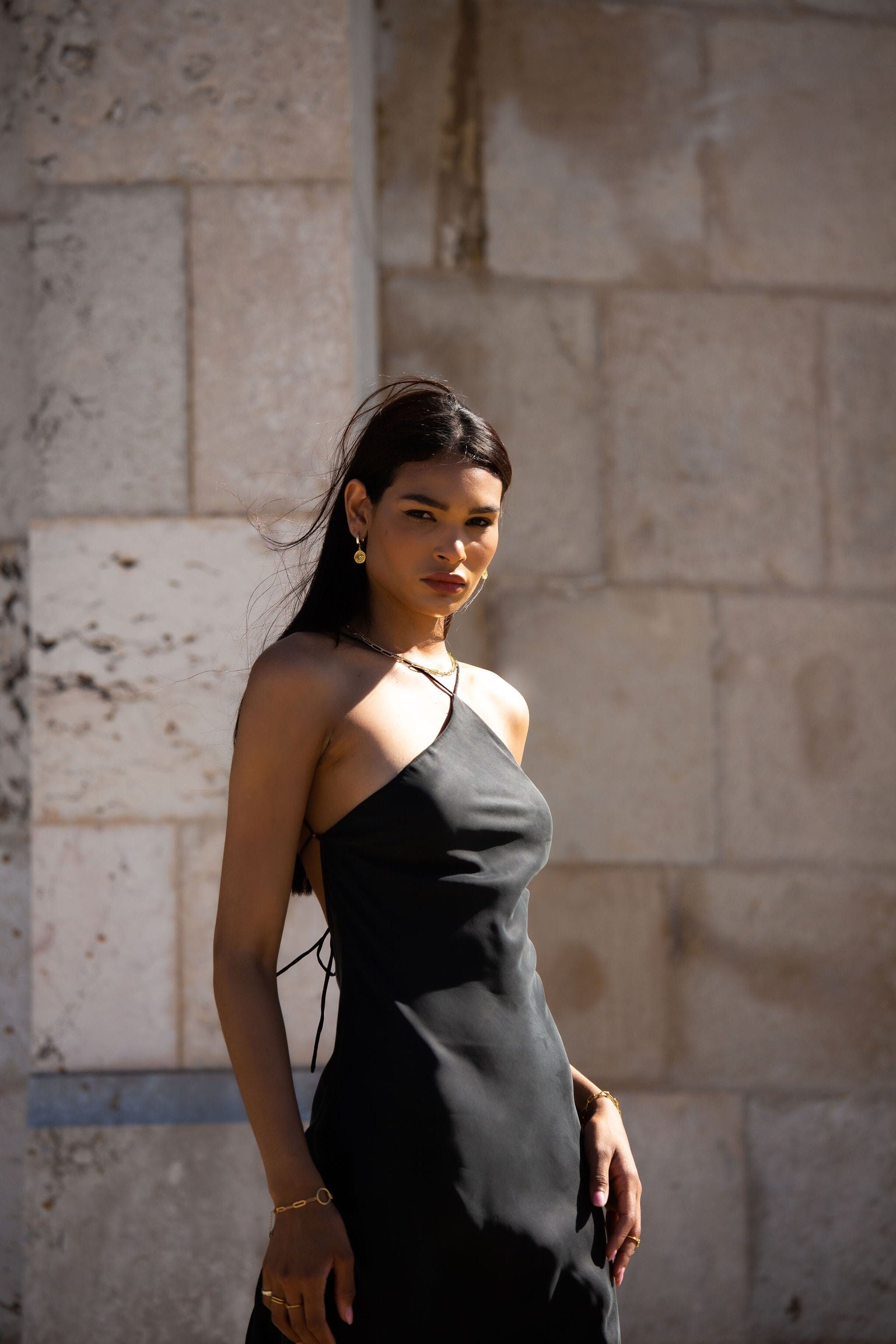 Anaphe Backless Dress 00's Backless Silk Halter Dress - Classic Black