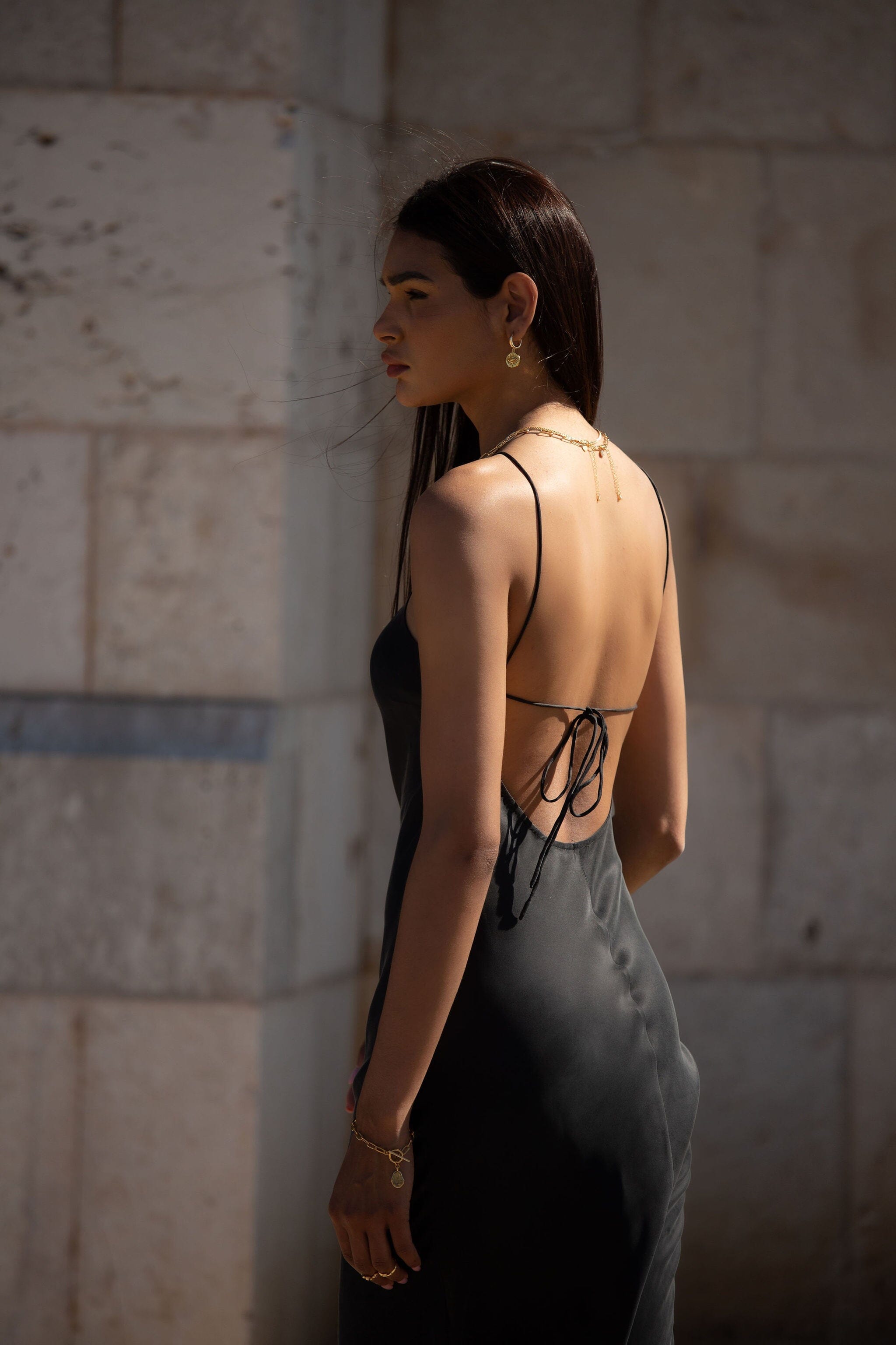 Anaphe Backless Dress 00's Backless Silk Halter Dress - Classic Black