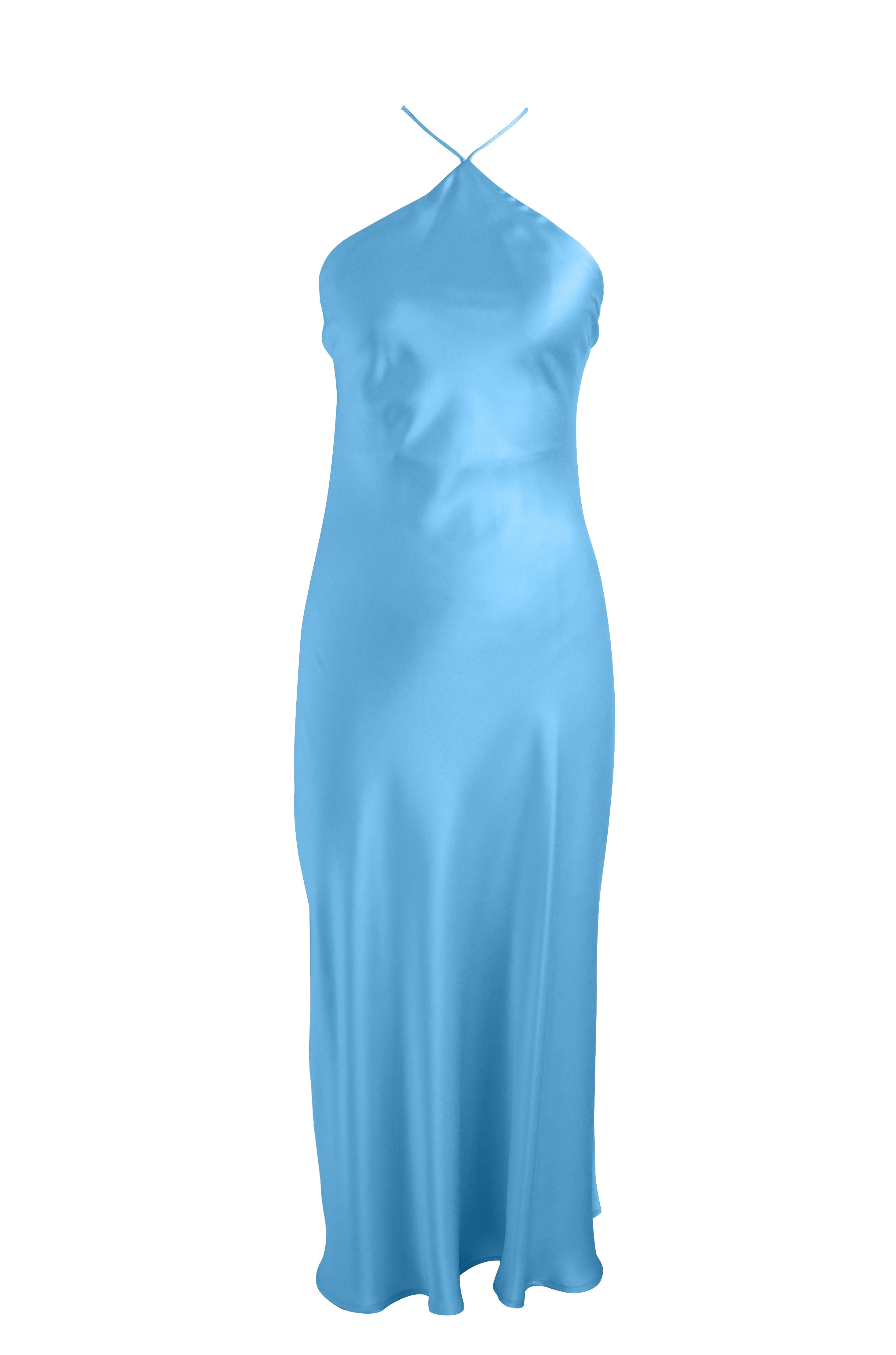 Anaphe Backless Dress 00's Backless Silk Halter Dress - Cornflower Blue