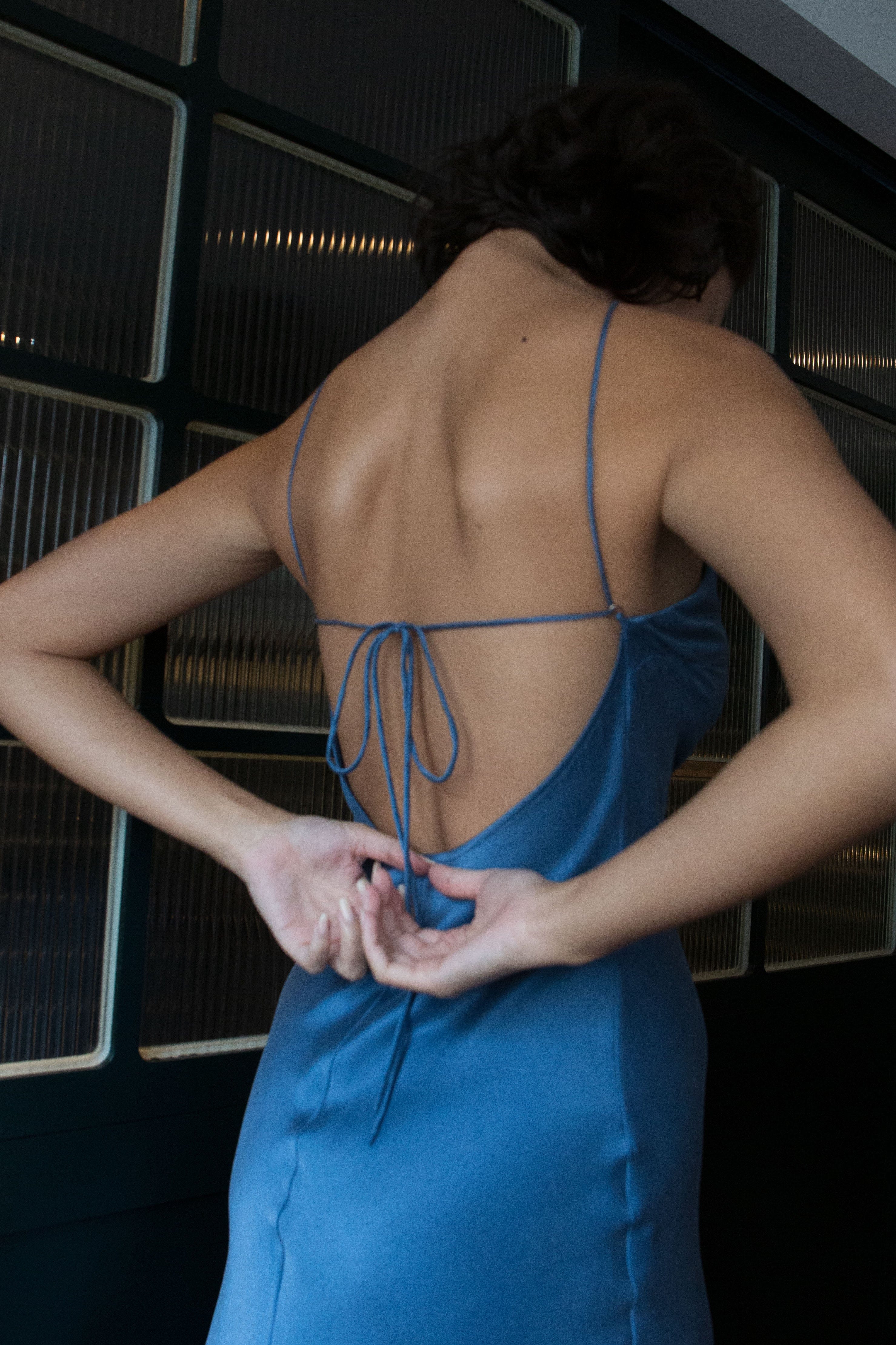 Anaphe Backless Dress 00's Backless Silk Halter Dress - Dusk Blue