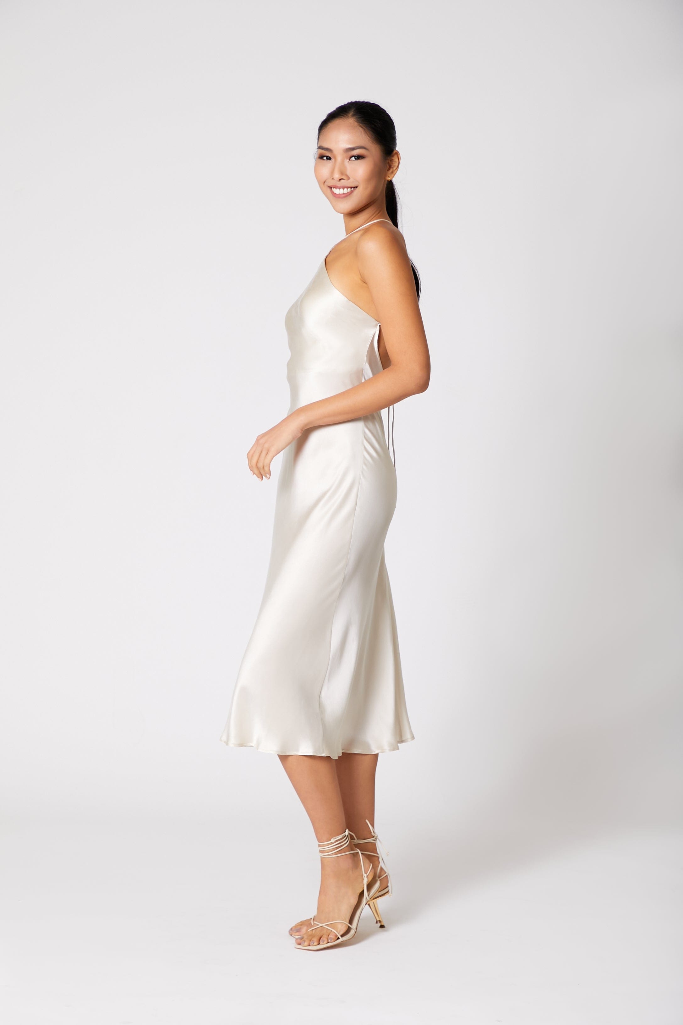Anaphe Backless Dress 00's Backless Silk Halter Dress - Sand