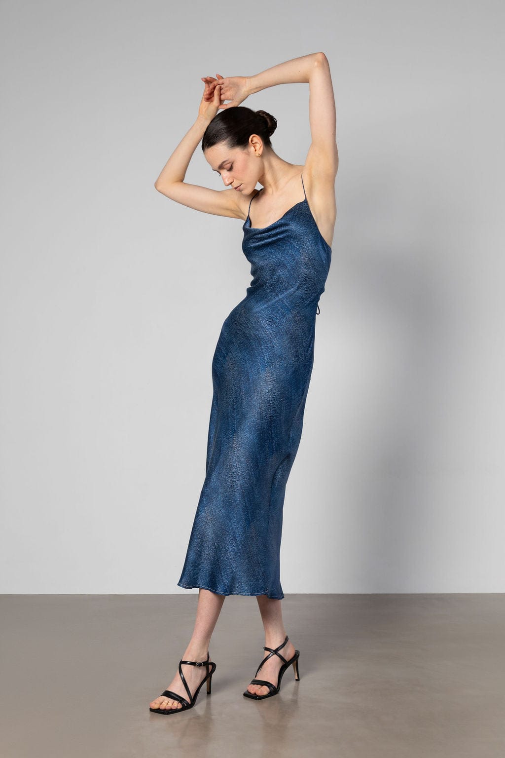 Anaphe Backless Dress Dark Denim Print / XS Nova Cowl Slip Dress - Denim Print