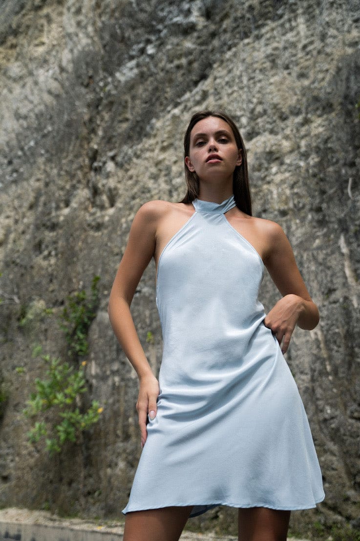 Anaphe Backless Dress Mini Crepe Halter Dress
