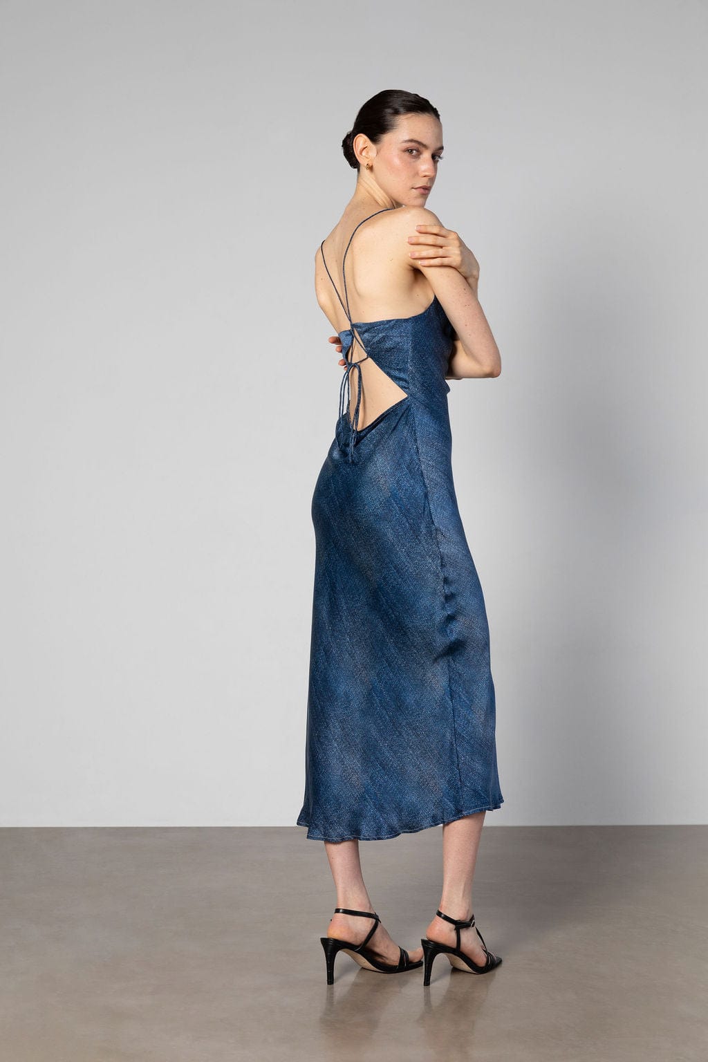 Anaphe Backless Dress Nova Cowl Slip Dress - Denim Print
