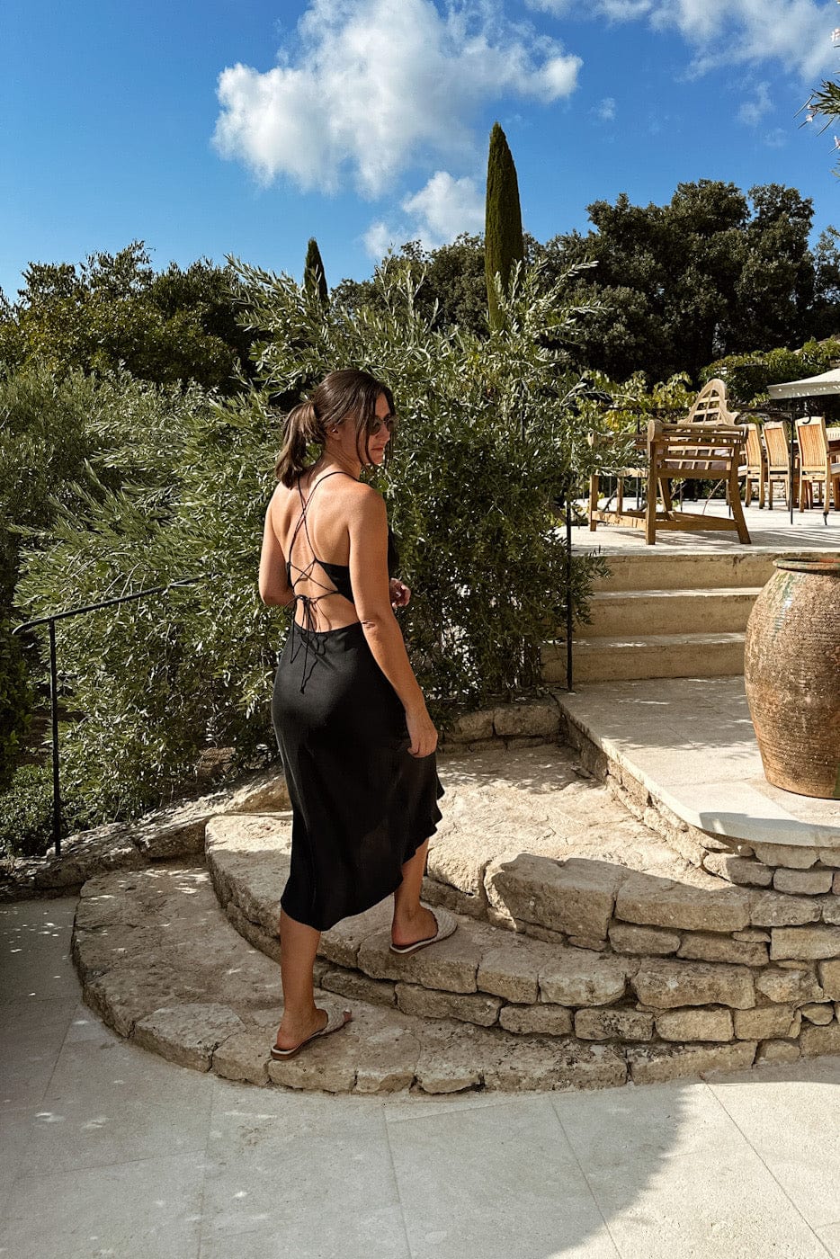 Anaphe Backless Dress Nova Dress Silk Open Back Slip - Classic Black