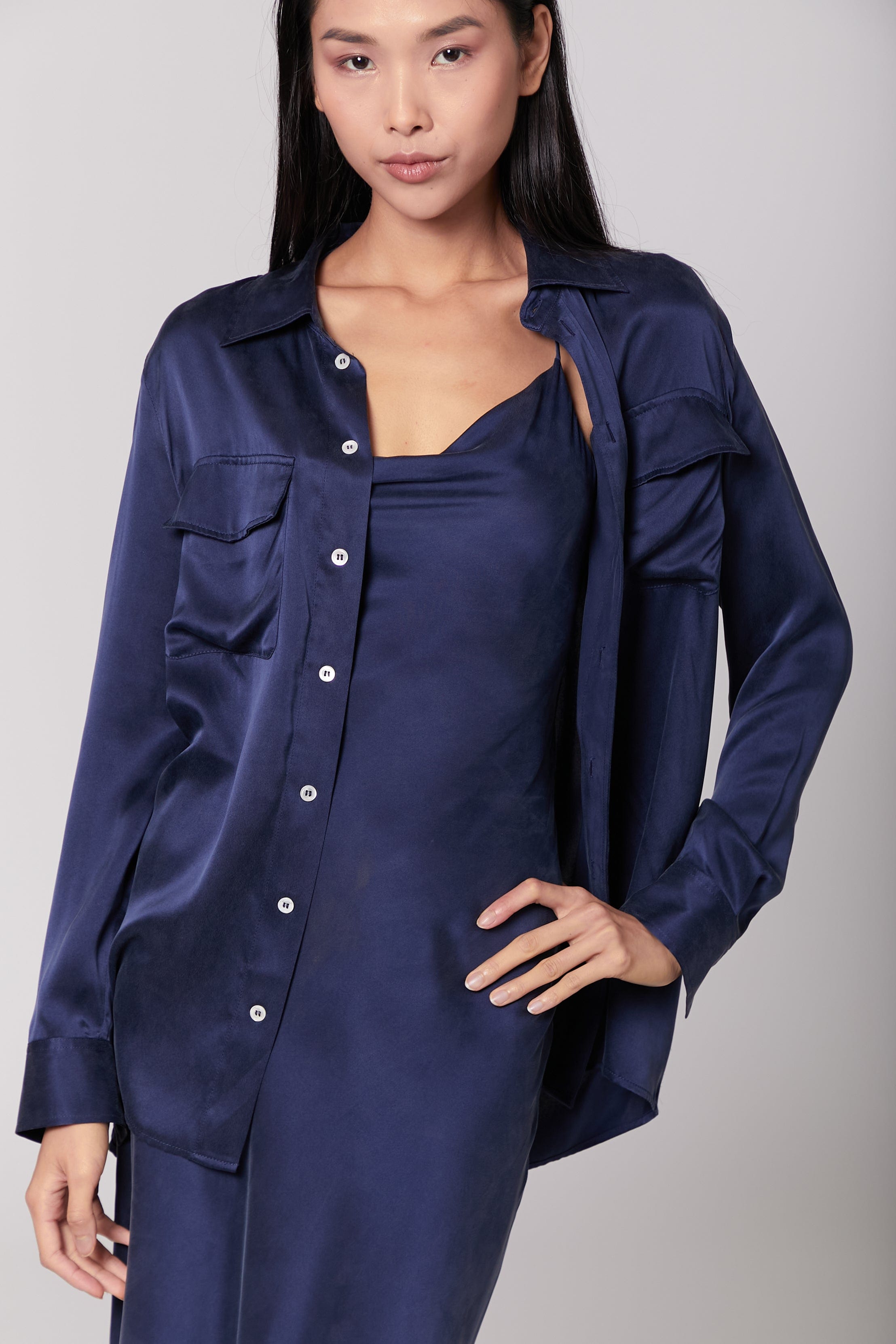 Anaphe Backless Dress Nova Dress Silk Open Back Slip - French Navy blue