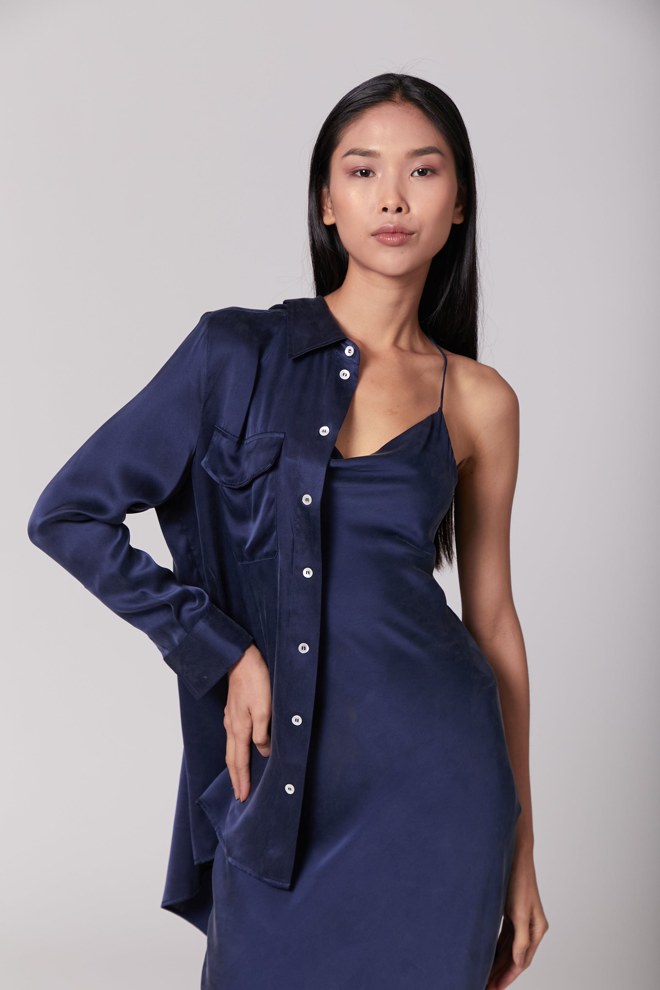 Anaphe Backless Dress Nova Dress Silk Open Back Slip - French Navy blue