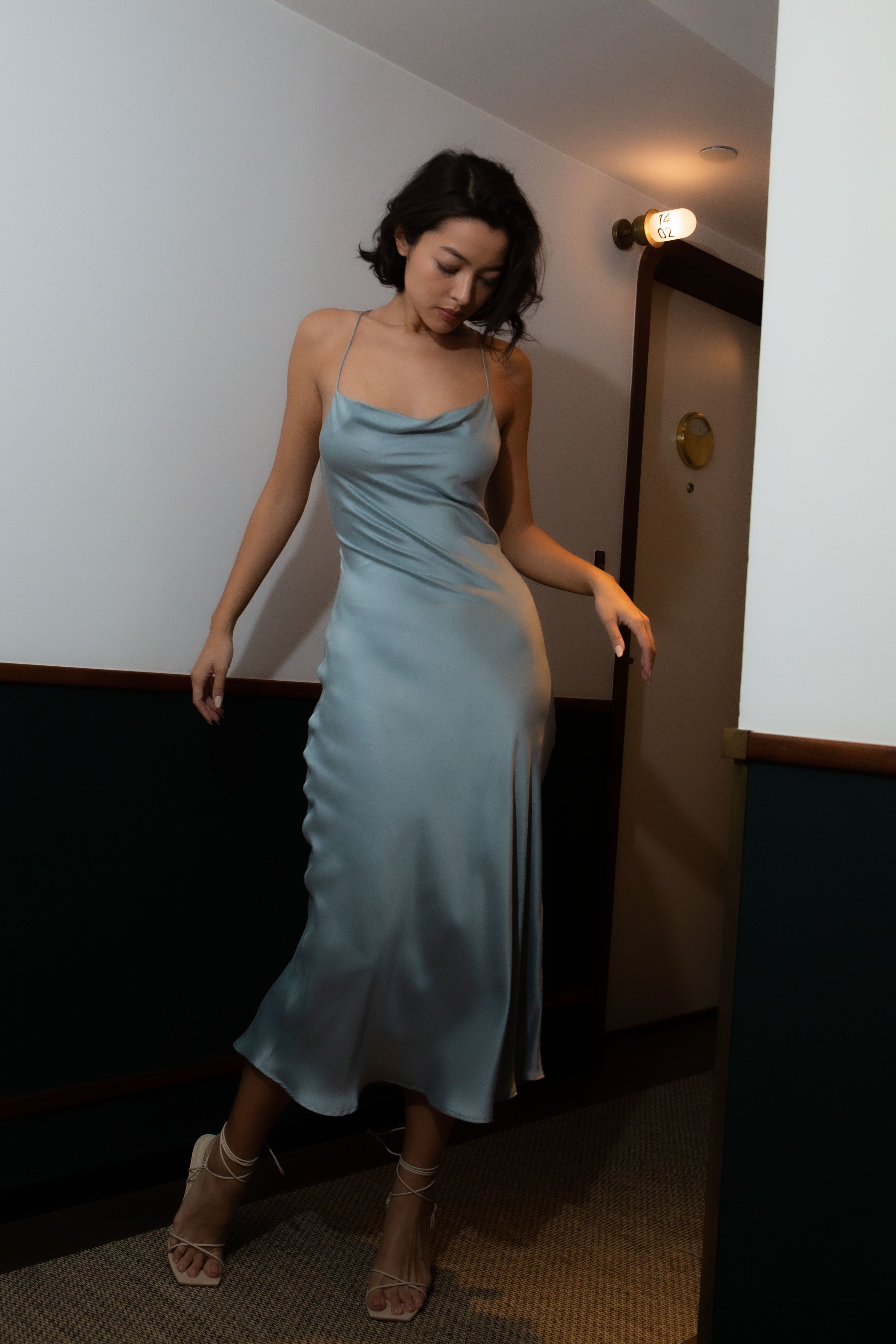Anaphe Backless Dress Nova Dress Silk Open Back Slip - Morning Mist Blue