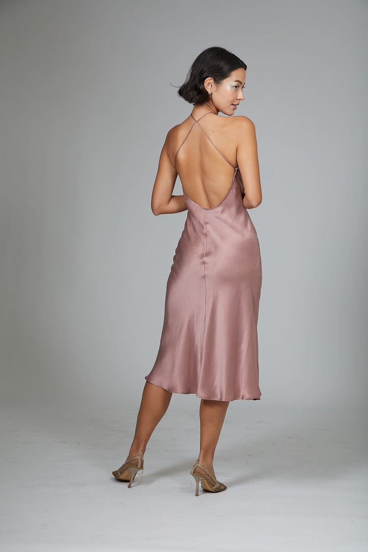Anaphe Backless Dress XS 00's Backless Silk Halter Dress - Rosewood
