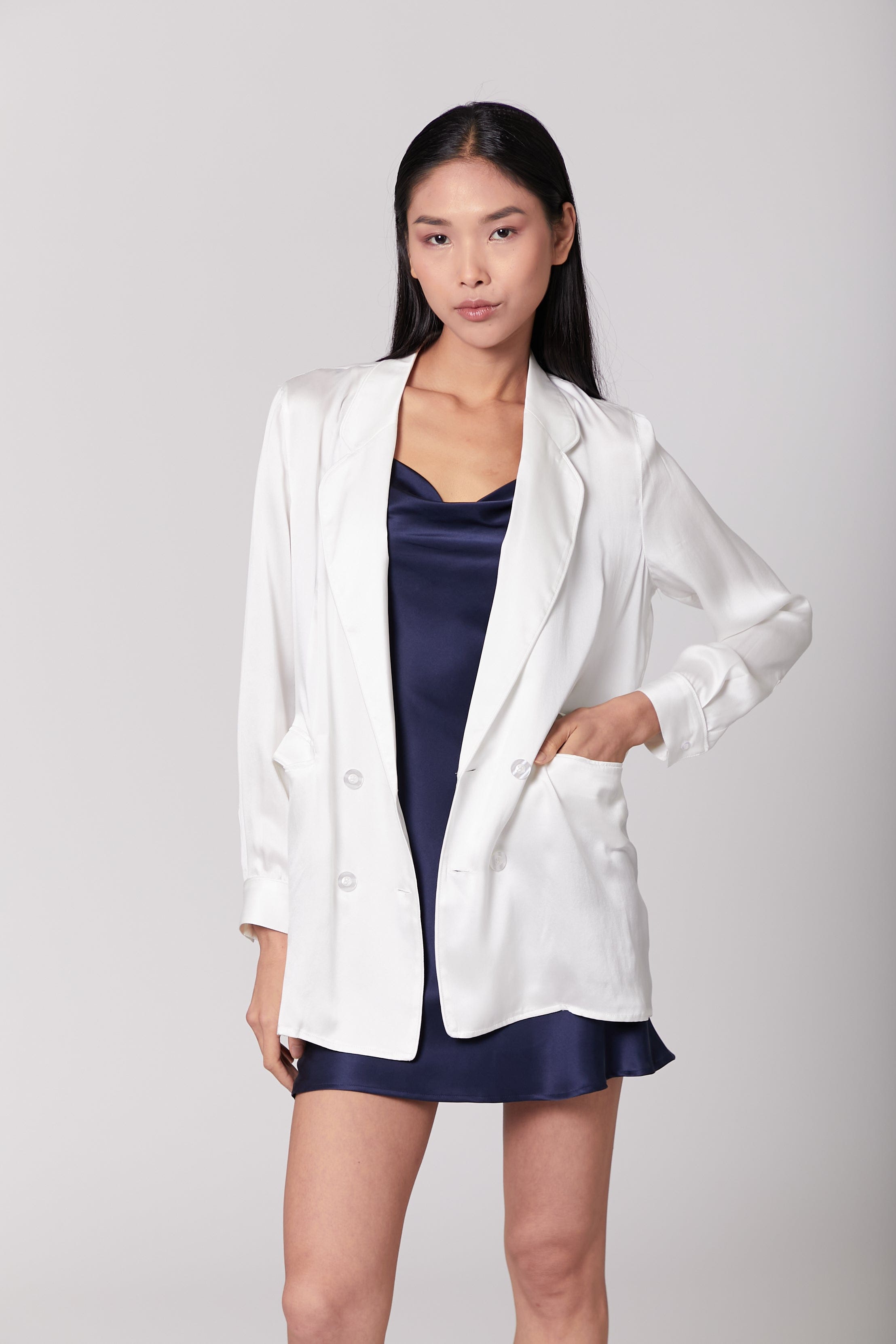 Anaphe Blazers White Ultra Light Weight Silk Blazer