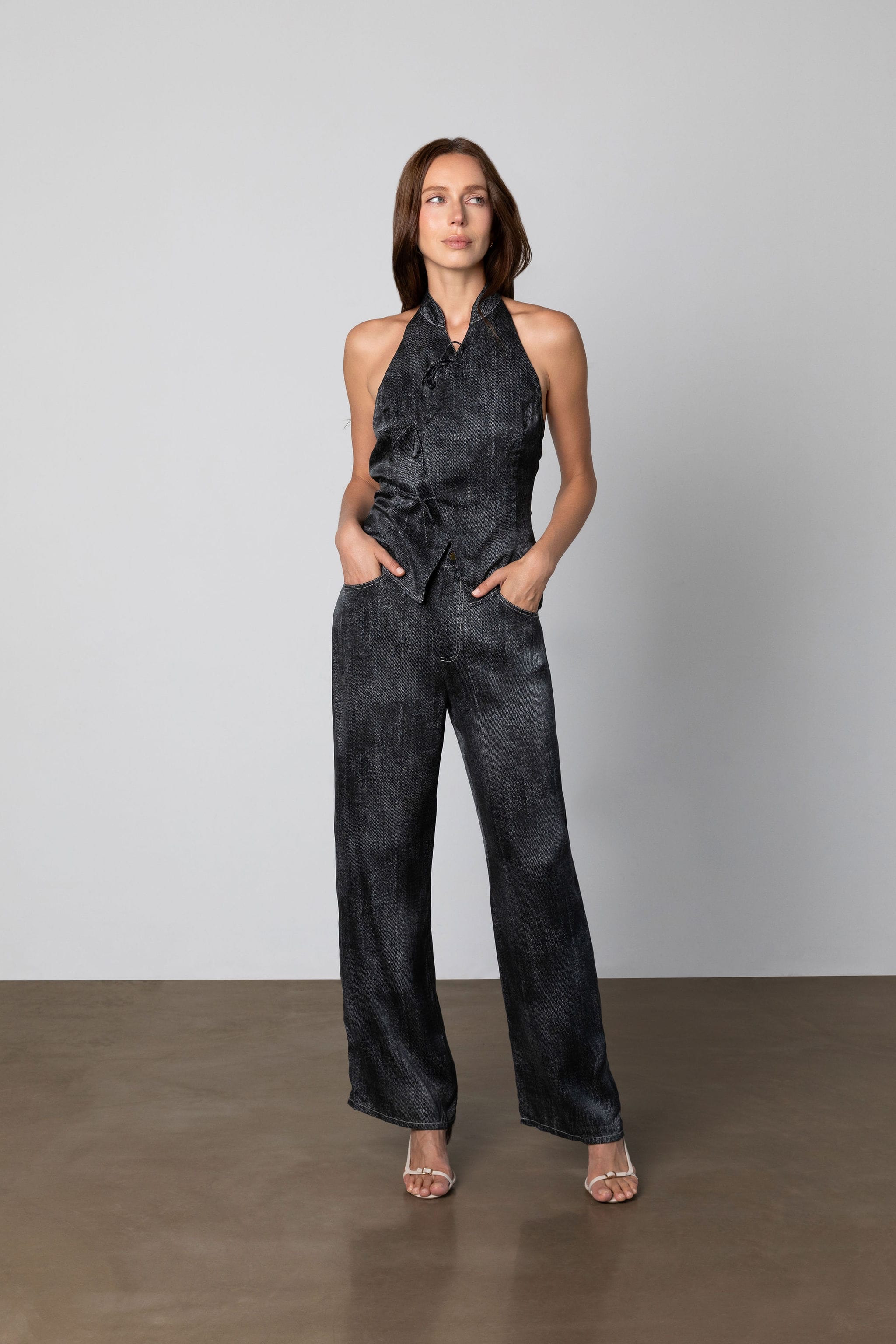 Anaphe Camisole Chinois Halter - Black Denim