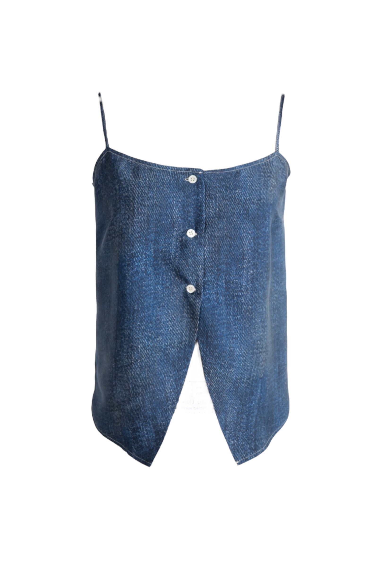 Anaphe Camisole Dark Denim Print / XS Cult Button Up Silk Camisole Top - Dark Denim