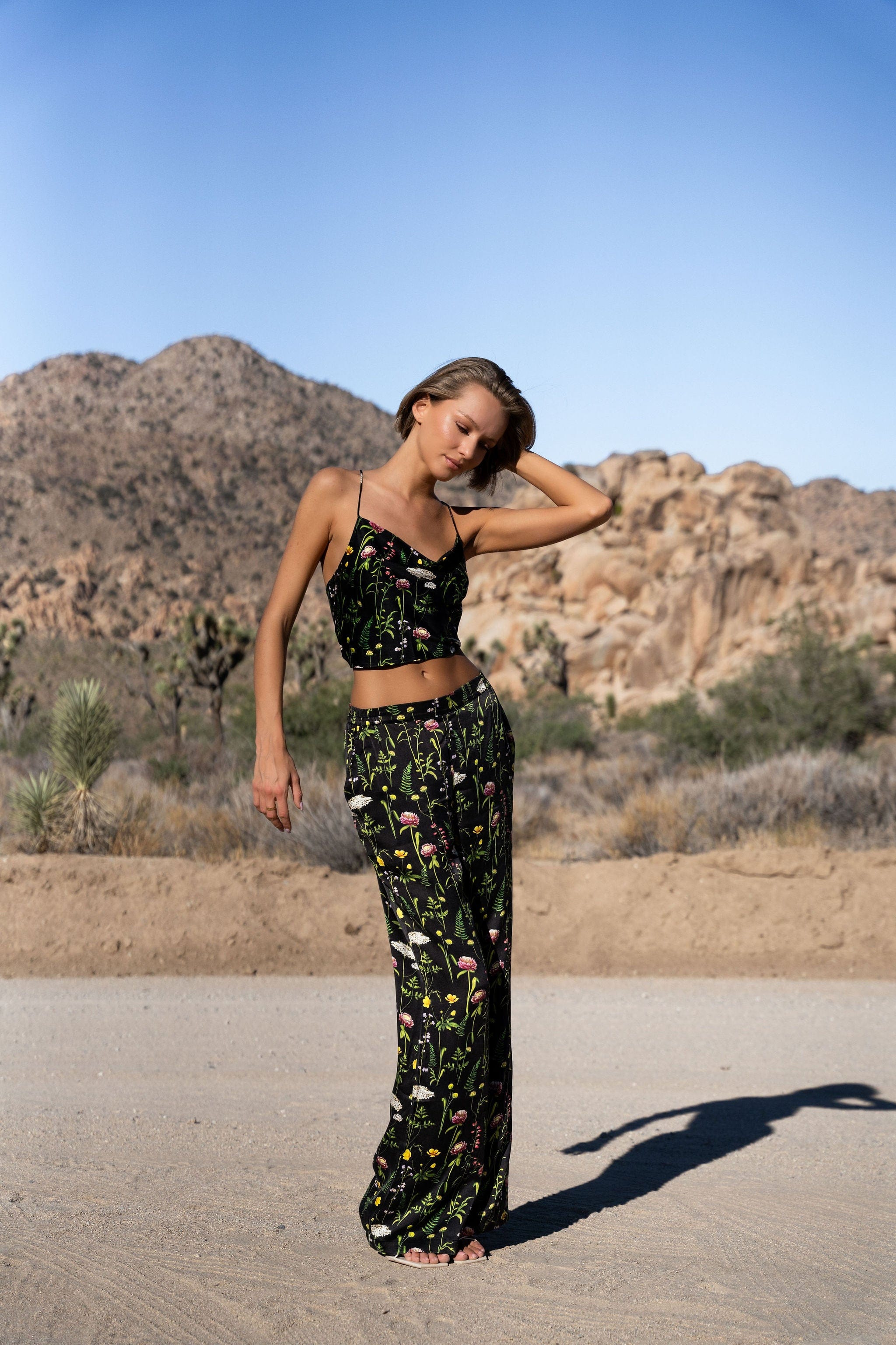 Anaphe Camisole Hera Cross Open Back Cowl Camisole - Enchanted Print