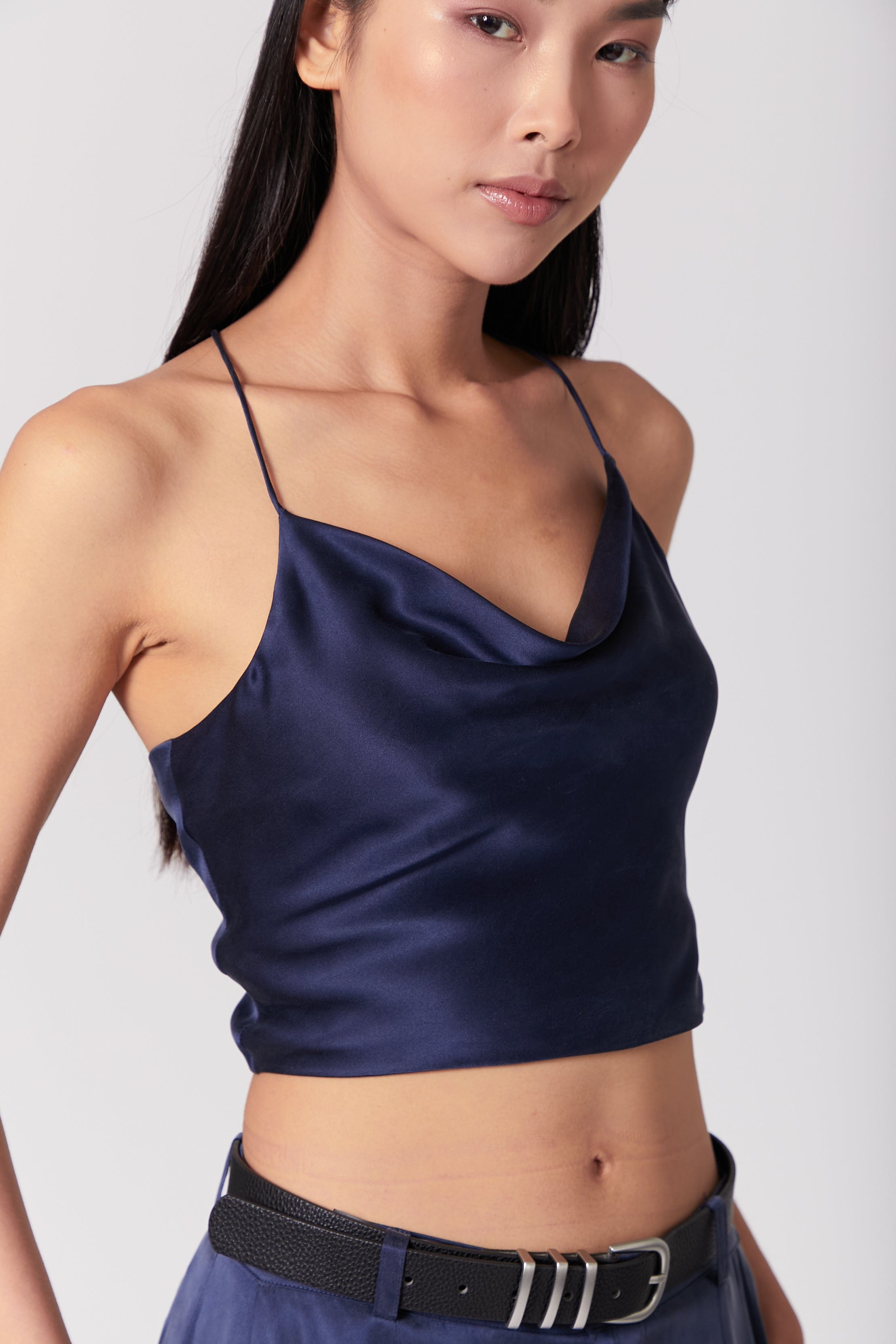 Anaphe Camisole Hera Cross Open Back Cowl Camisole - French Navy