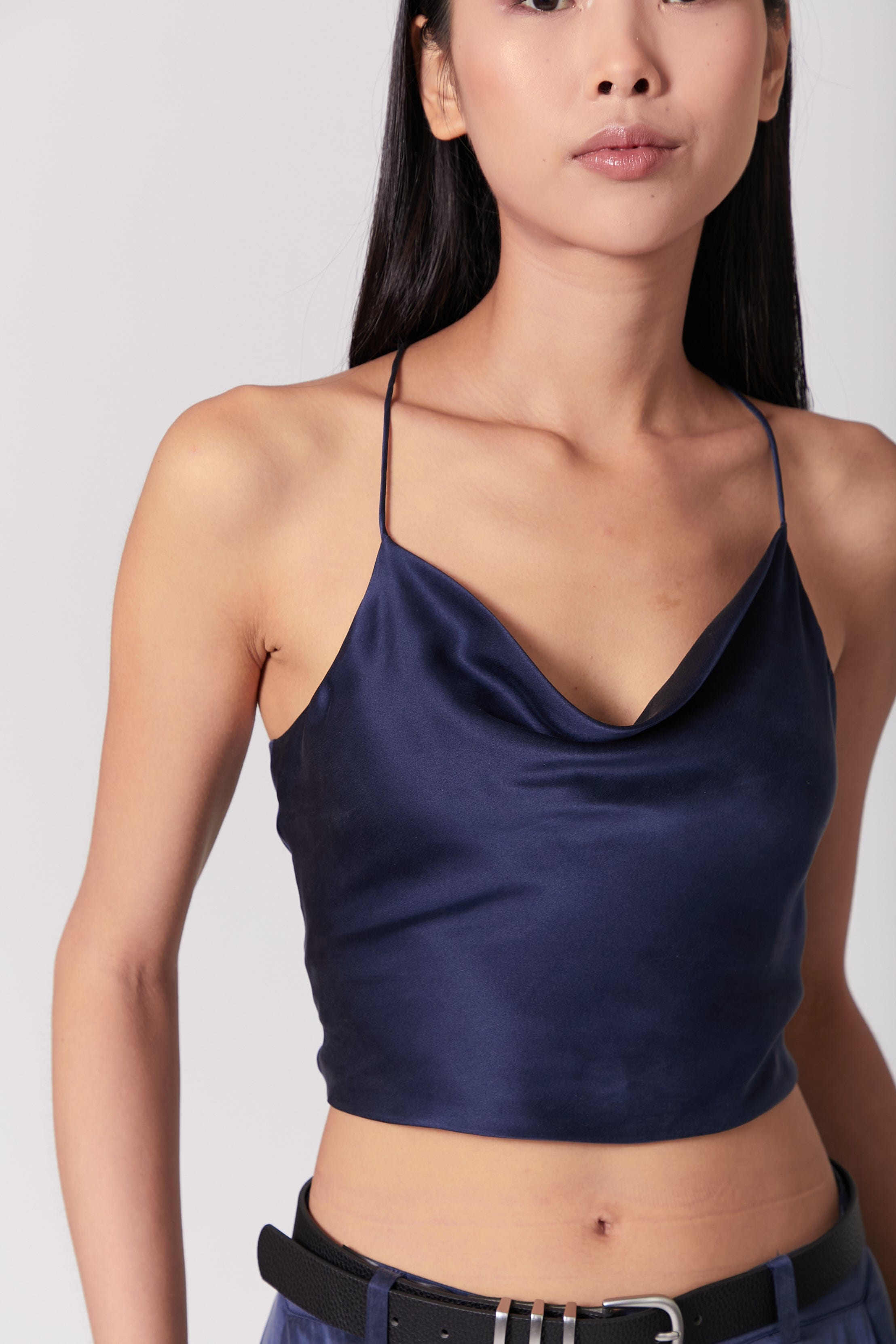 Anaphe Camisole Hera Cross Open Back Cowl Camisole - French Navy