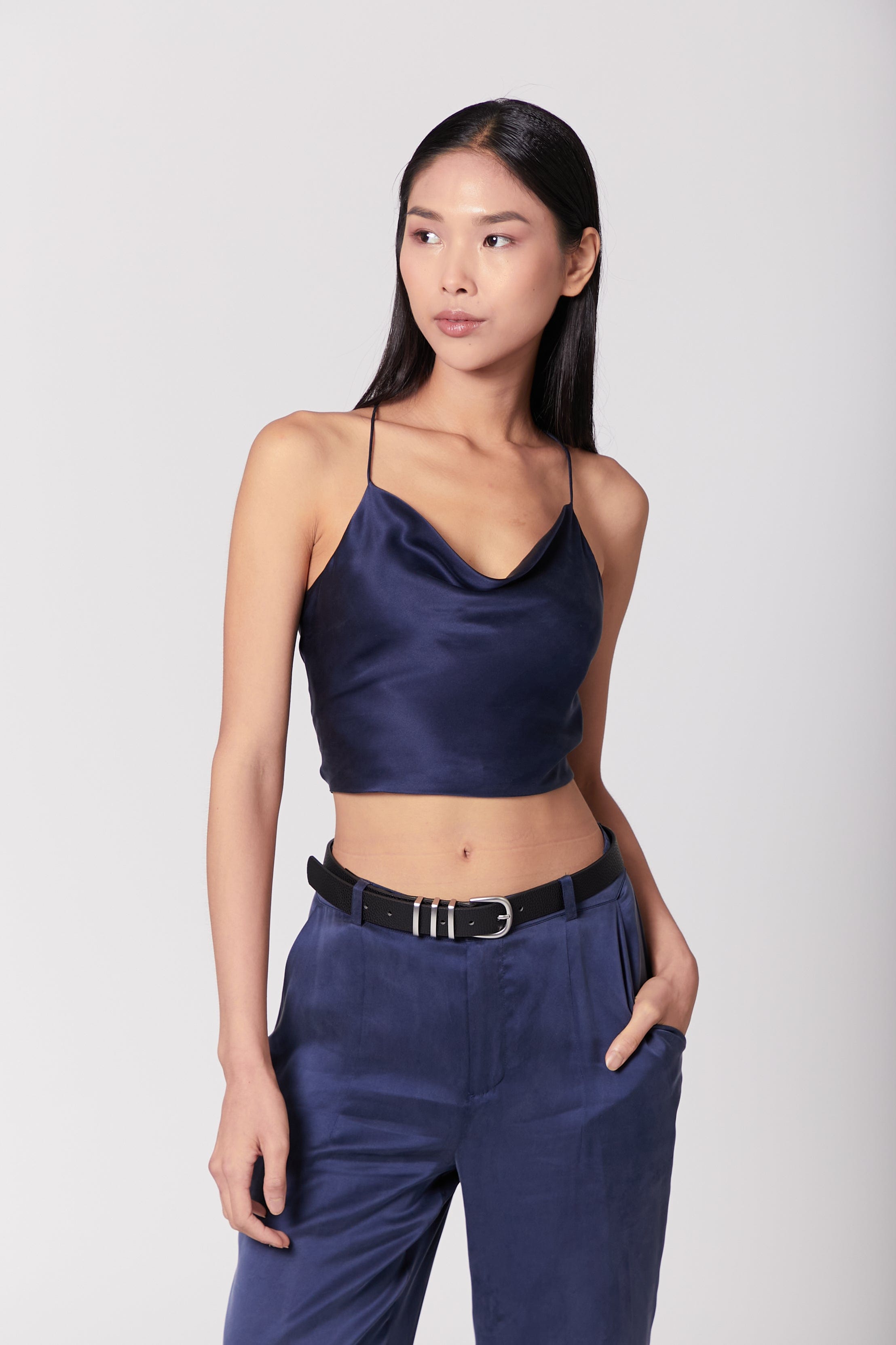 Anaphe Camisole Hera Cross Open Back Cowl Camisole - French Navy
