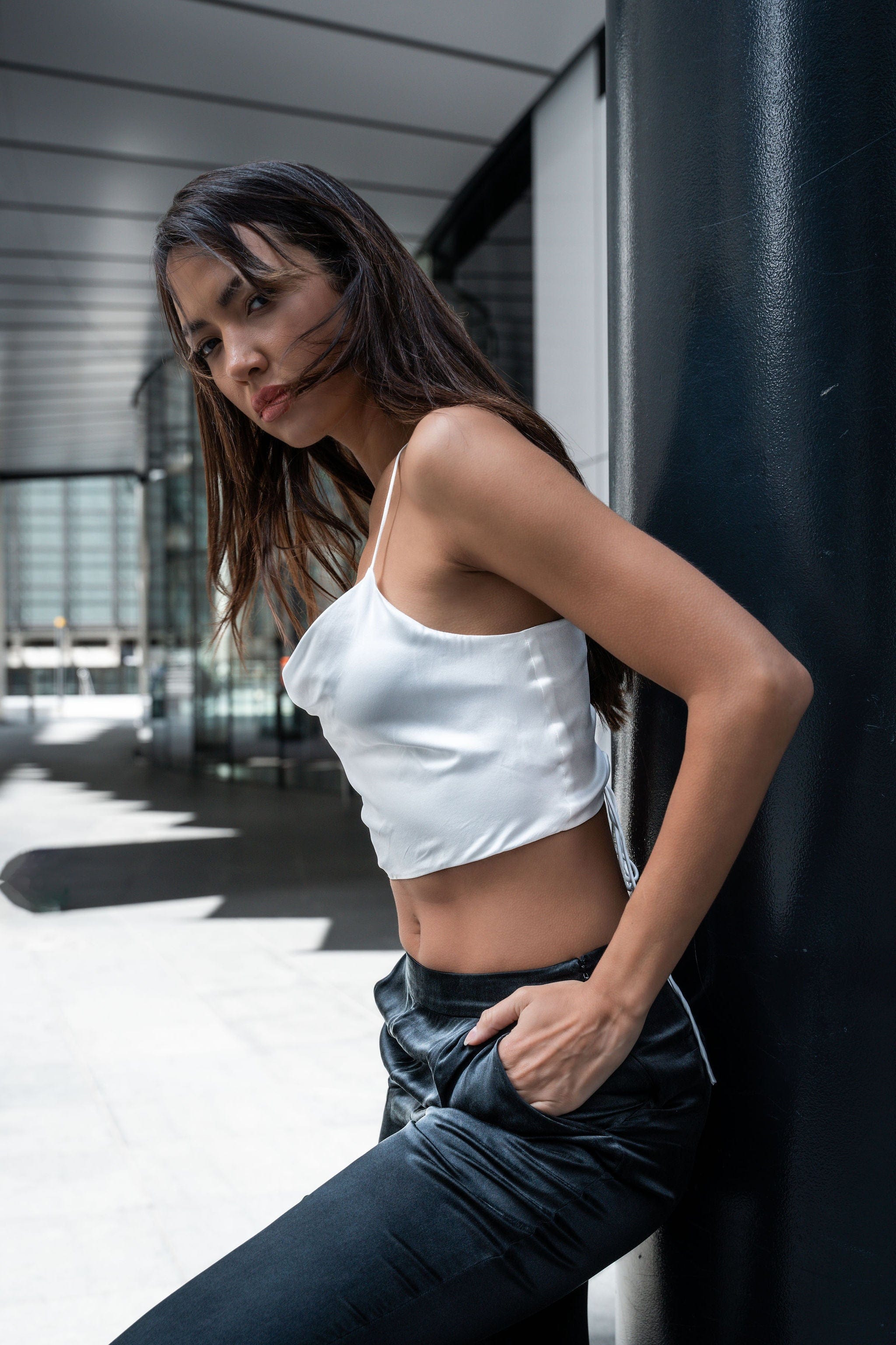Anaphe Camisole Hera Cross Open Back Cowl Camisole - White