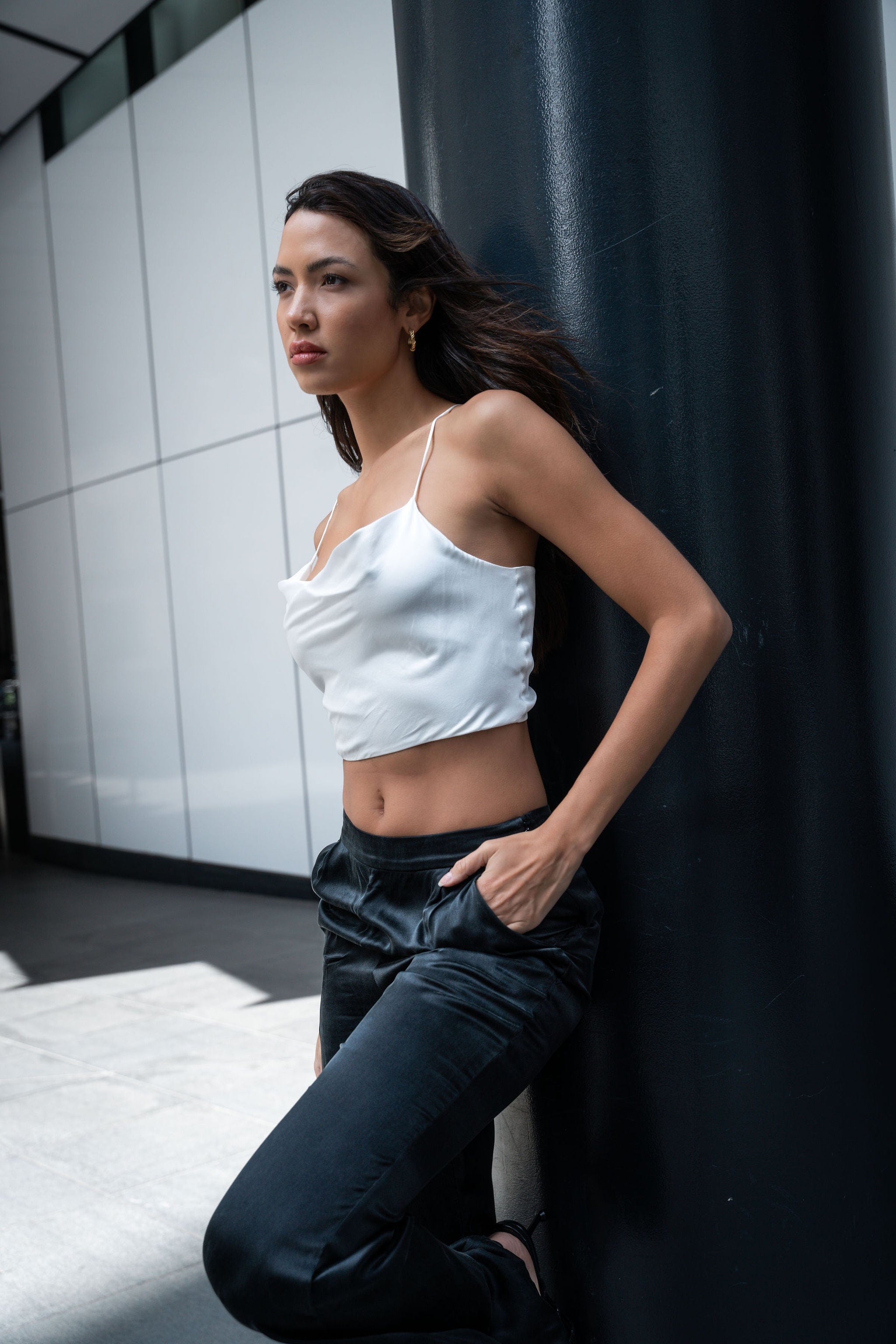 Anaphe Camisole Hera Cross Open Back Cowl Camisole - White