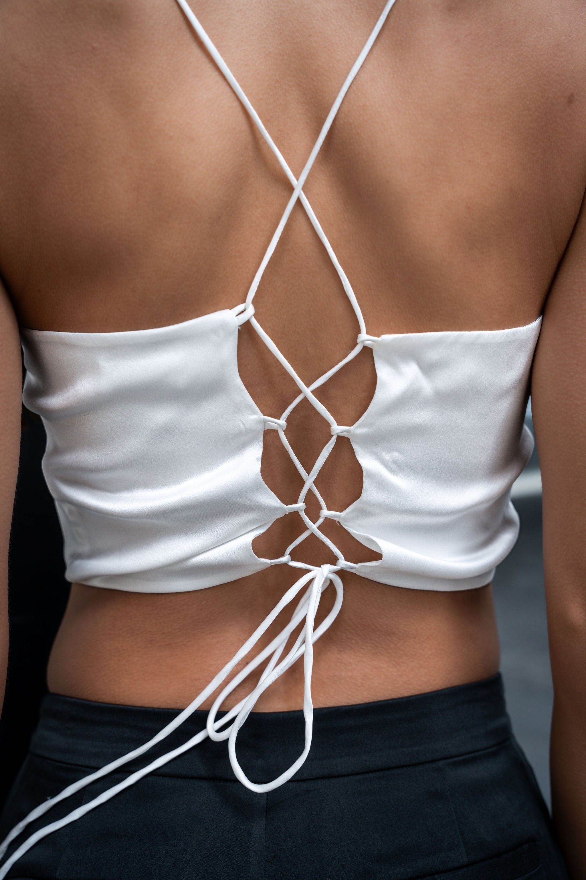 Anaphe Camisole Hera Cross Open Back Cowl Camisole - White