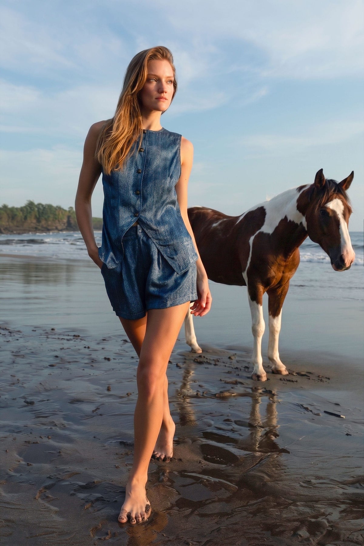 Anaphe Camisole New York Silk Denim Top - Dark Blue Denim