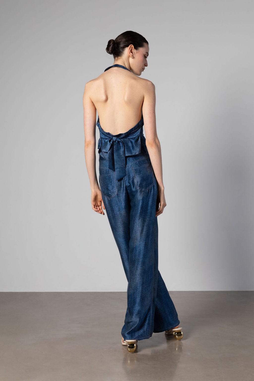 Anaphe Camisole Silk Halter Waistcoat - Dark Wash Denim