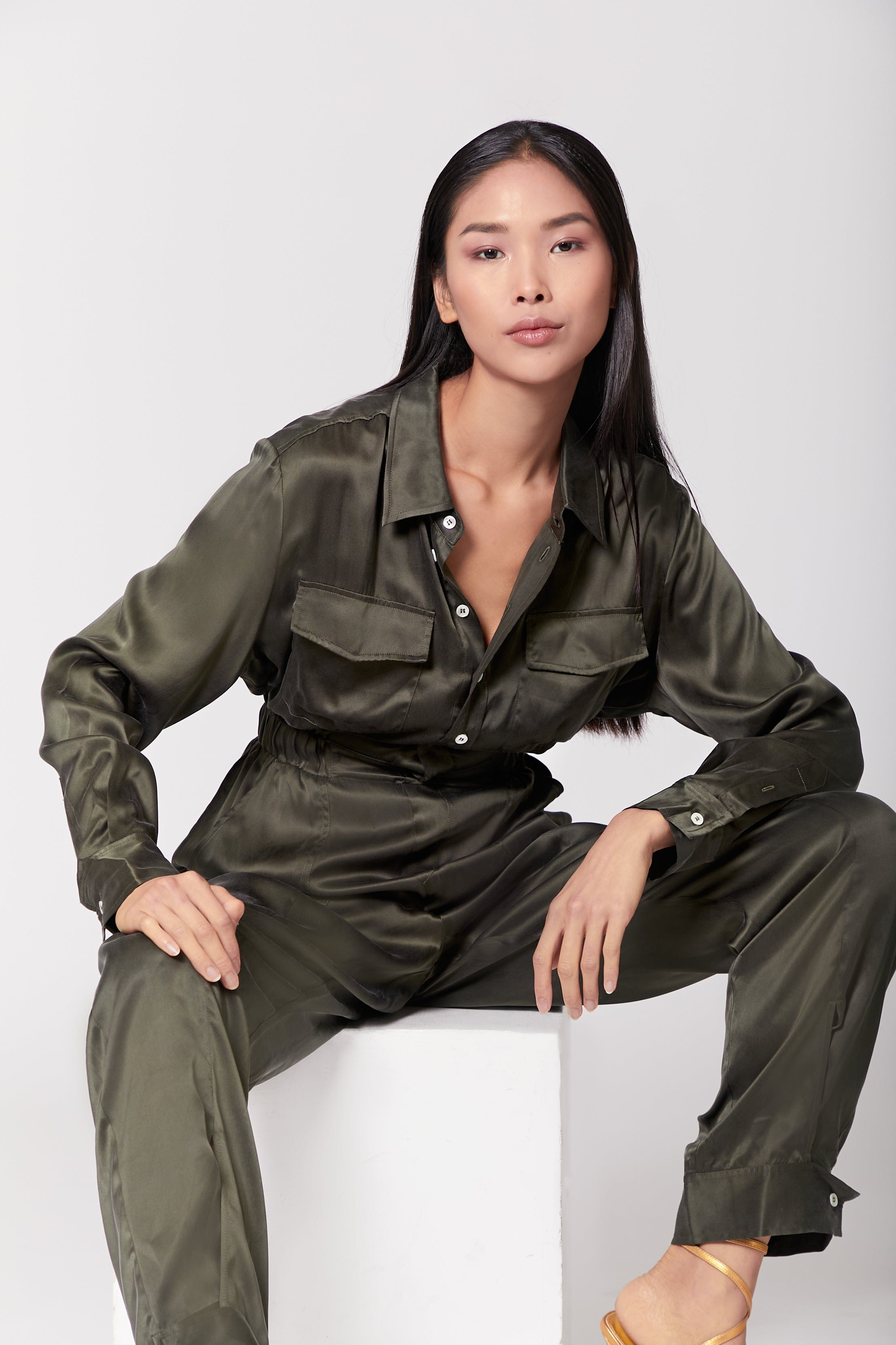Anaphe Jumpsuit Utility Jumpsuit Long - Olive Green