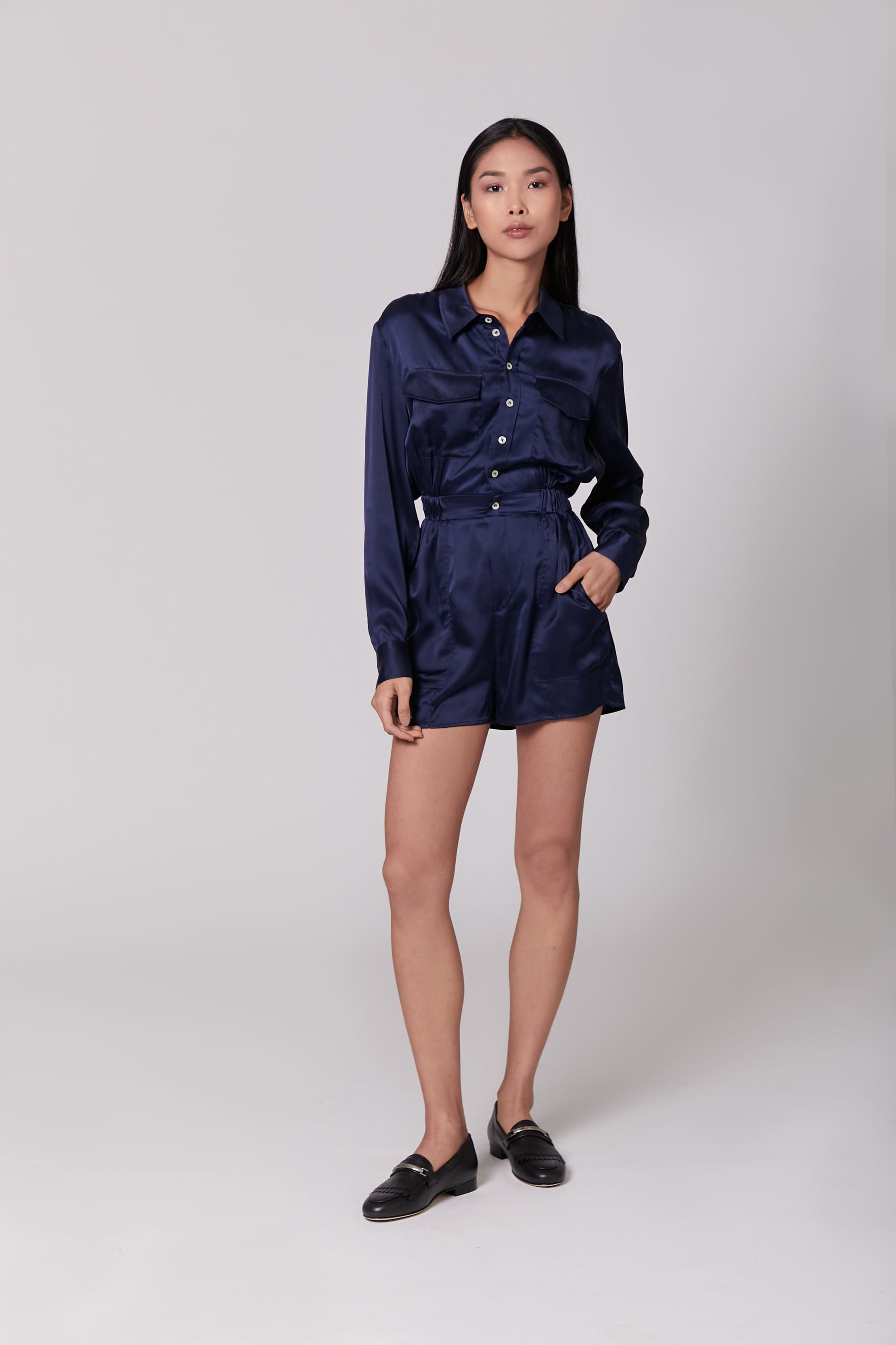 Anaphe Jumpsuit Utility Silk Romper Jumpsuit Short - French Navy Blue