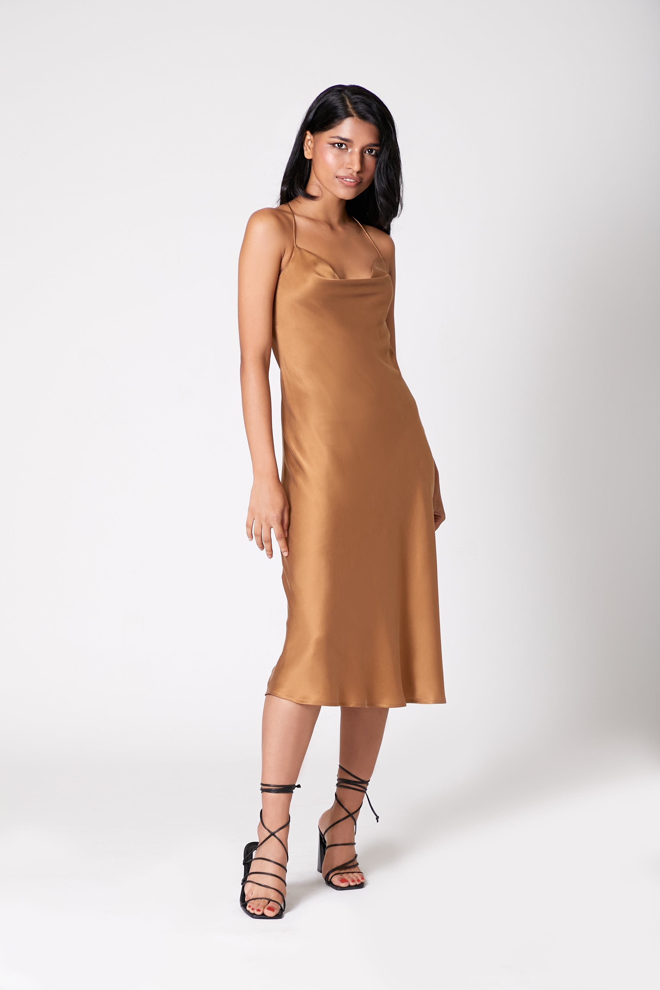 Anaphe Long Cowl Dress Icon Silk Slip Dress - Brushed Gold