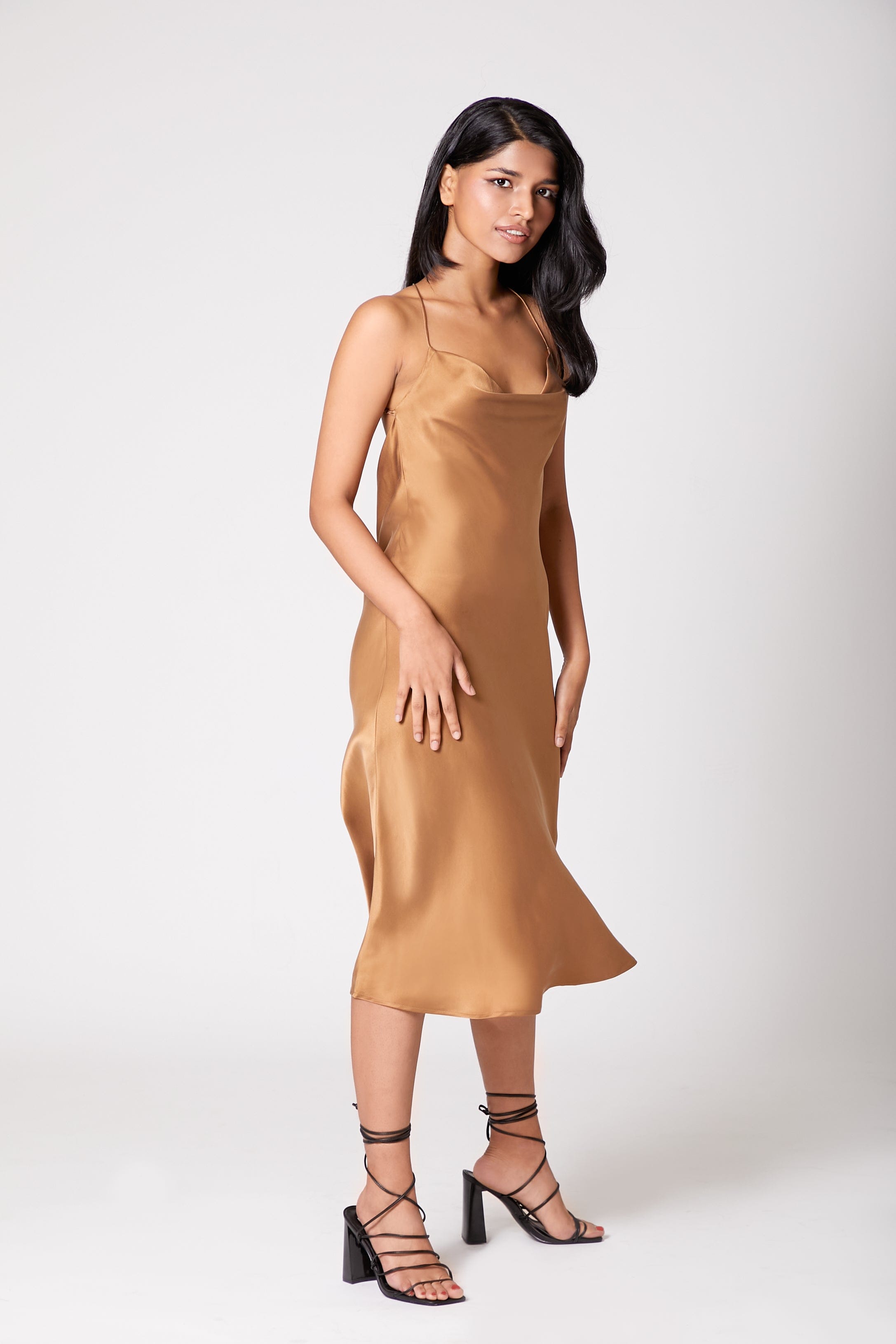 Anaphe Long Cowl Dress Icon Silk Slip Dress - Brushed Gold