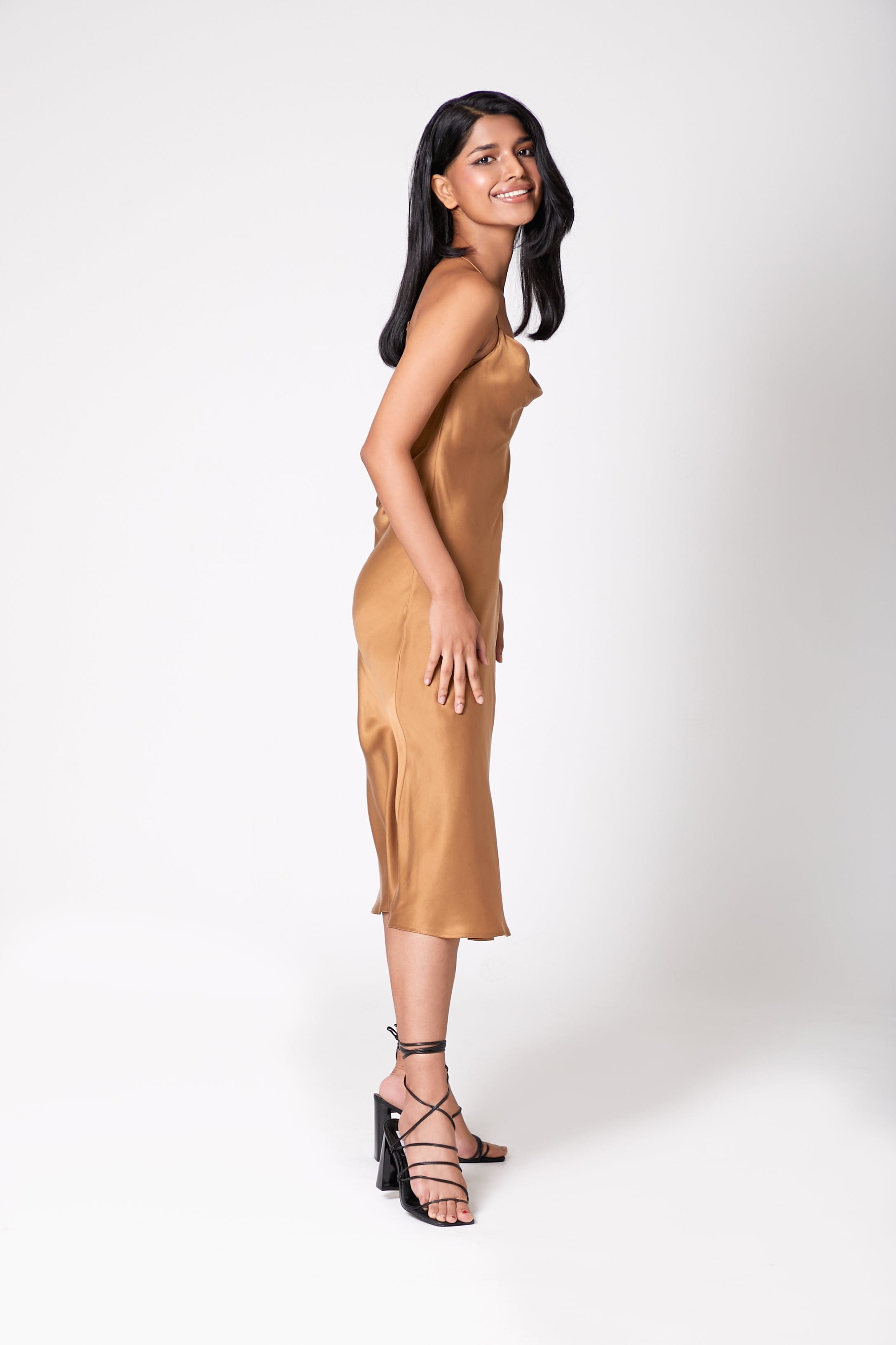 Anaphe Long Cowl Dress Icon Silk Slip Dress - Brushed Gold