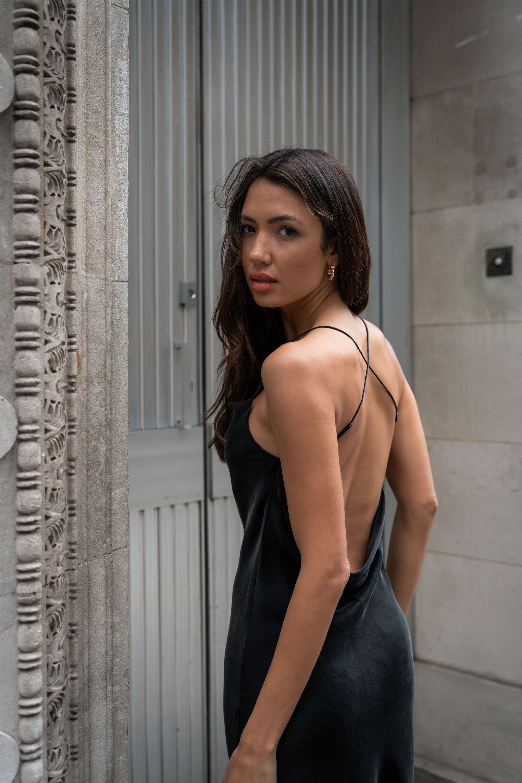 Anaphe Long Cowl Dress Icon Silk Slip Dress - Classic Black