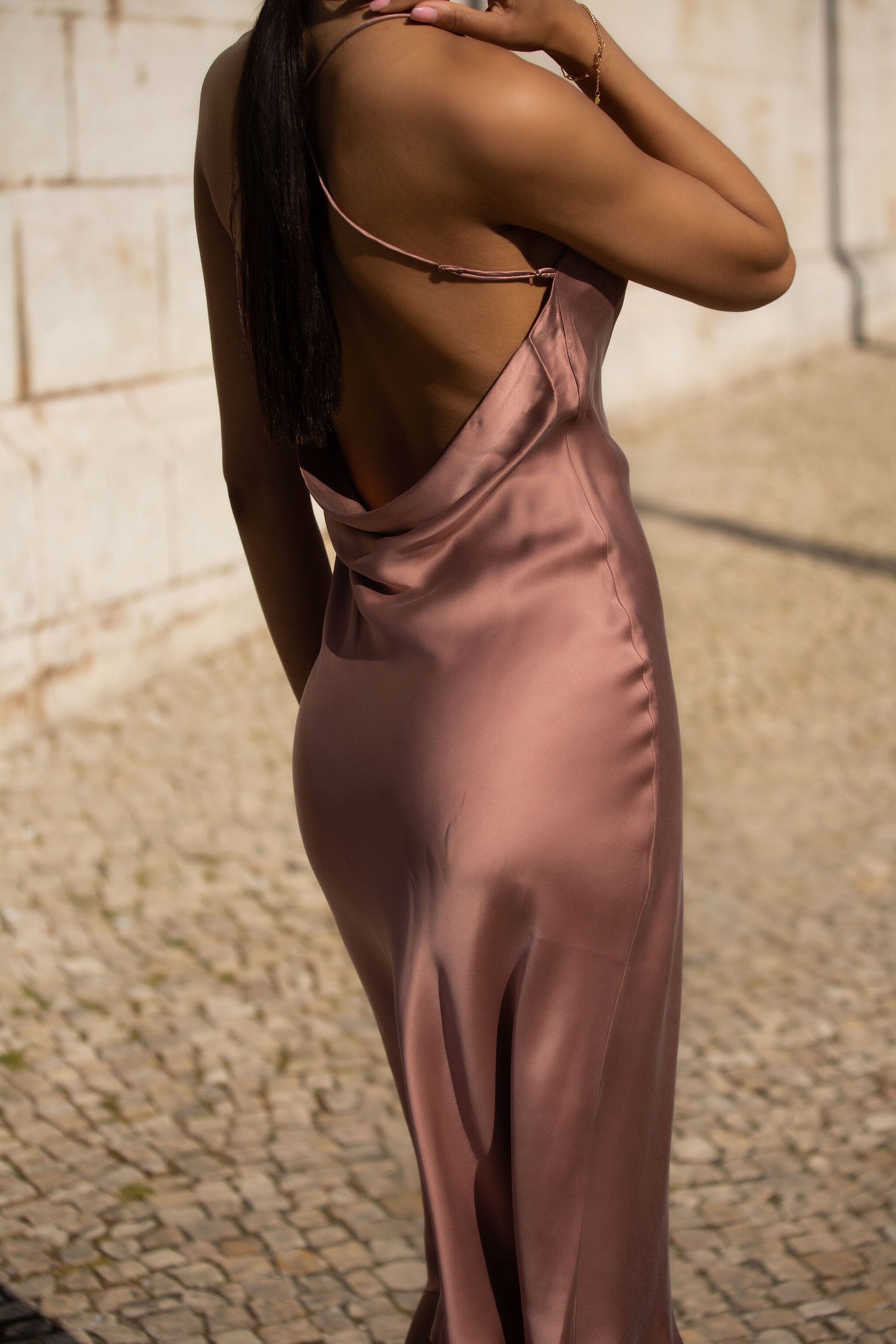 Anaphe Long Cowl Dress Icon Silk Slip Dress - Rosewood